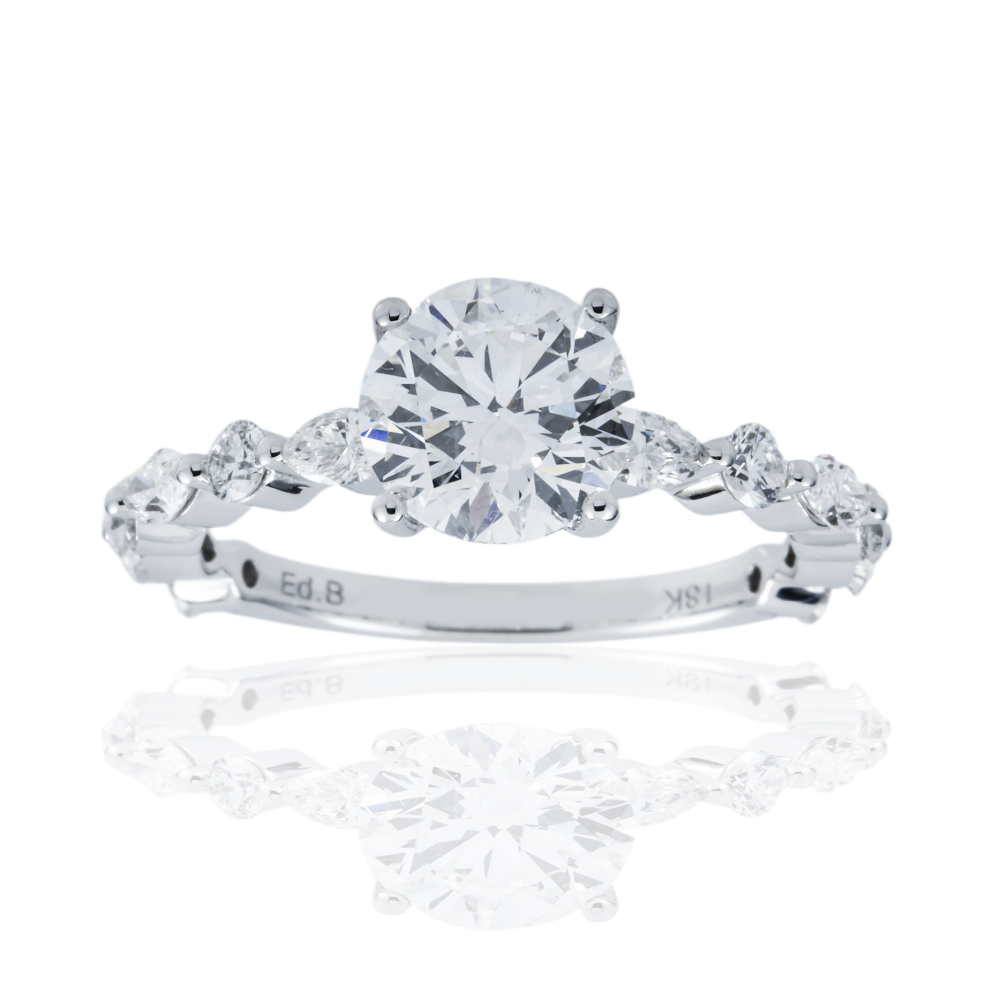 18K White Gold 1.54ct Round Diamond Engagement Ring 2.36ctw