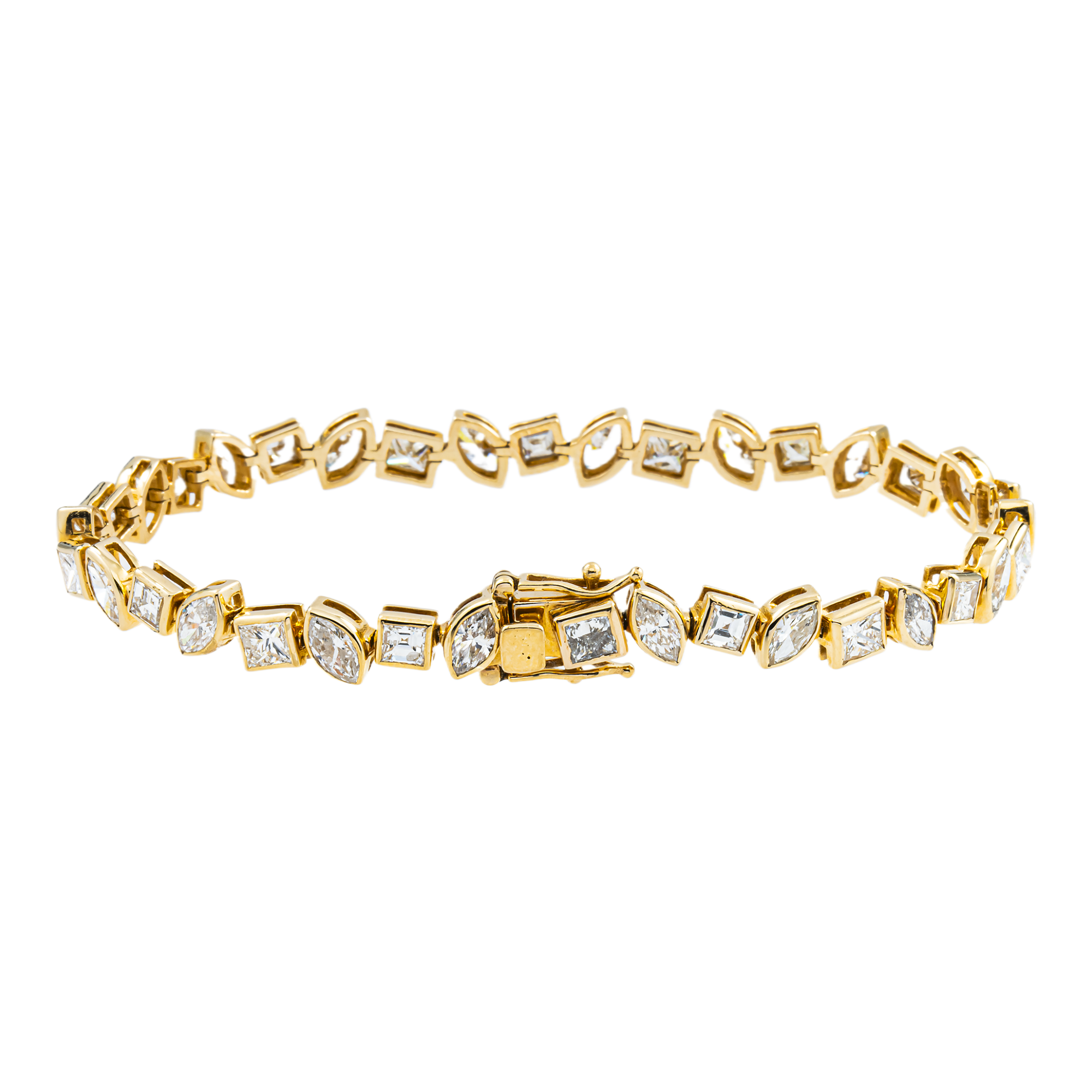 14K Yellow Gold Bezel Set Marquise & Princess Cut Diamond Tennis Bracelet 9.12ct
