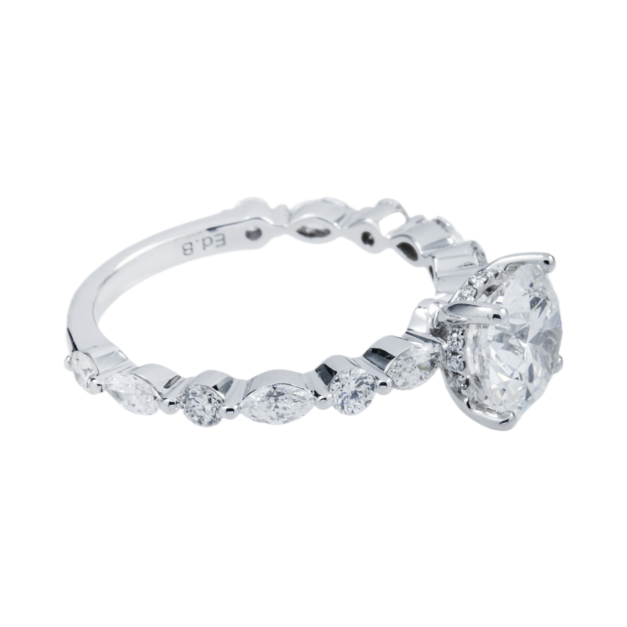 18K White Gold 1.54ct Round Diamond Engagement Ring 2.36ctw