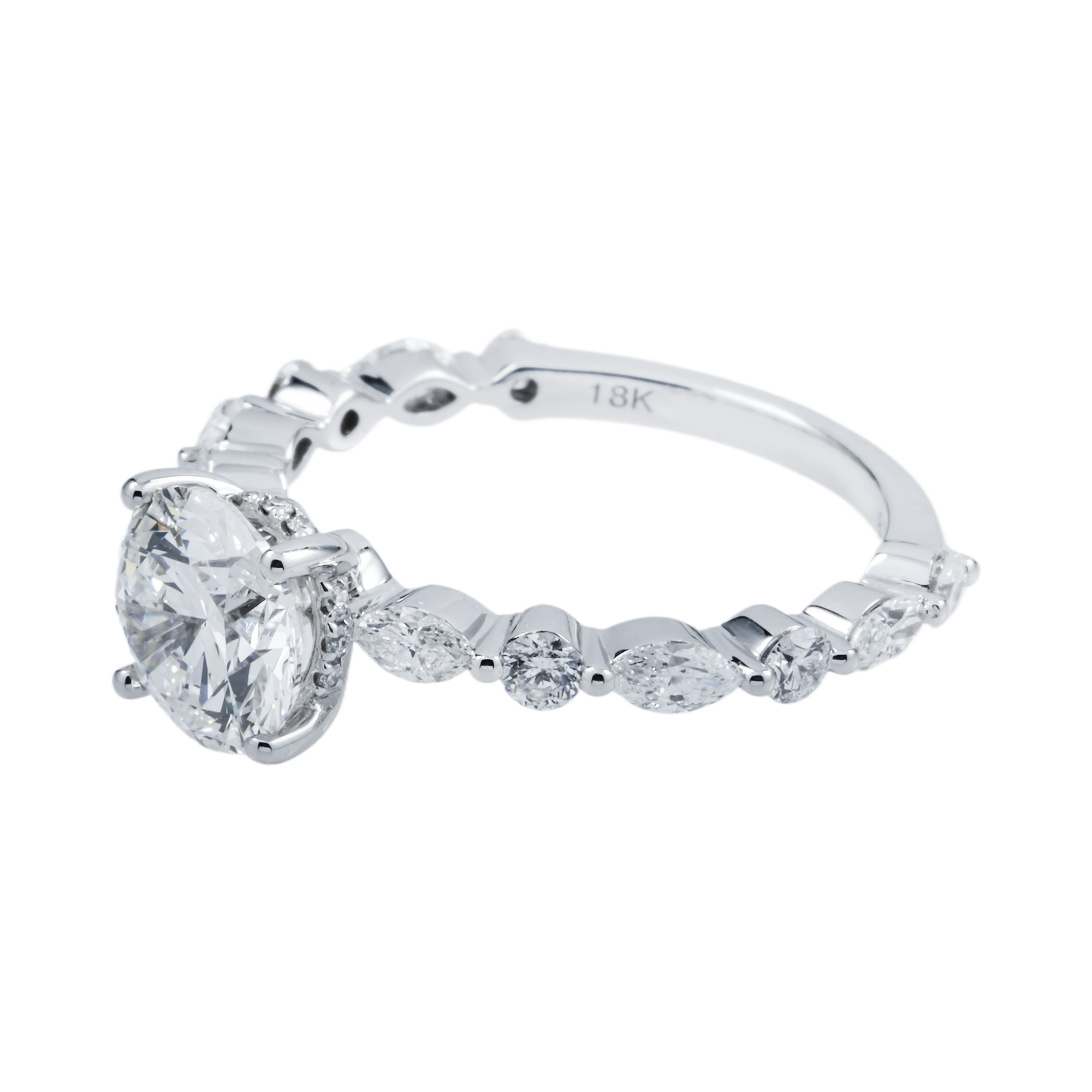 18K White Gold 1.54ct Round Diamond Engagement Ring 2.36ctw