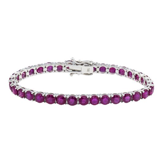 14K White Gold Round Ruby Tennis Bracelet 22.35ct