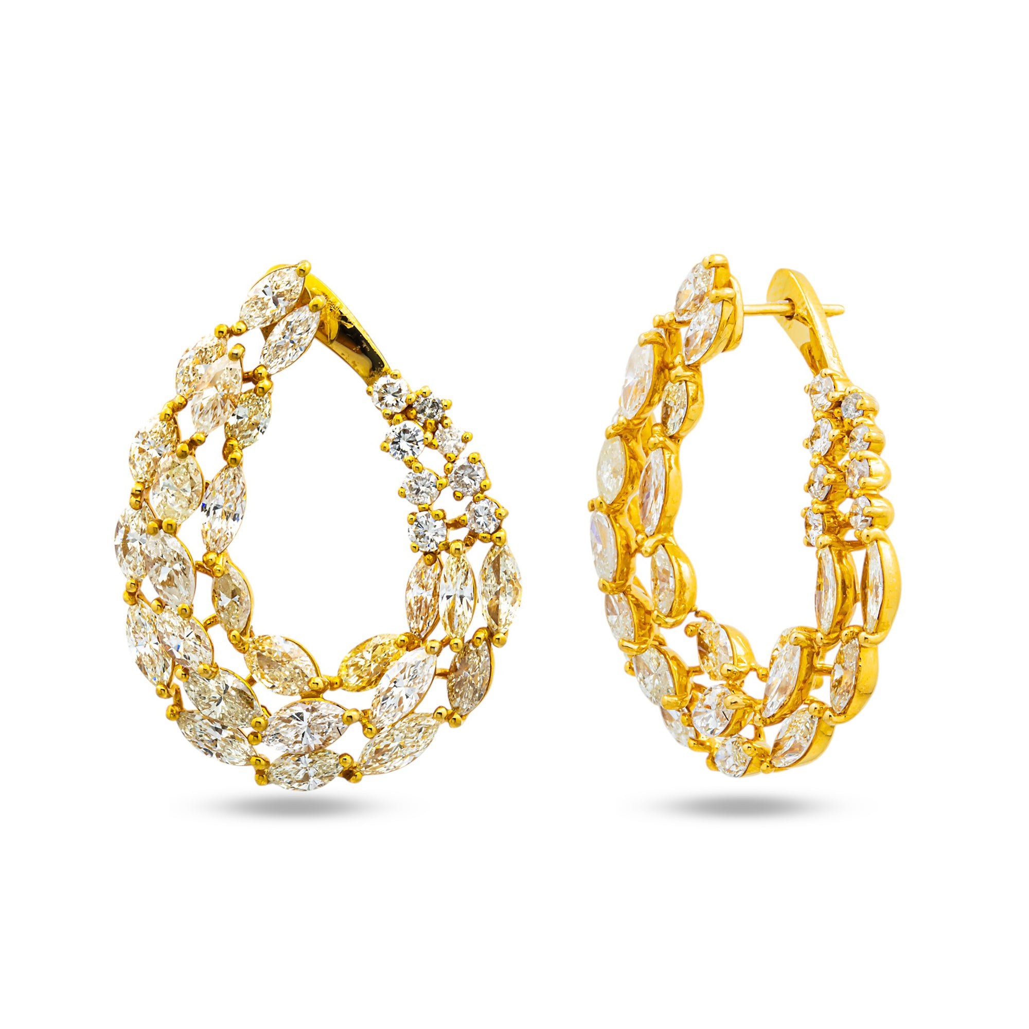14K Yellow Gold Marquise & Round Diamond Open Hoop Earrings 11.66ctw