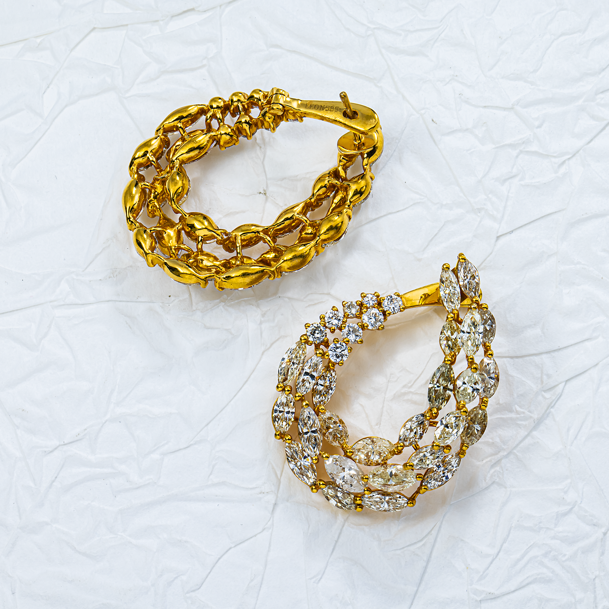 14K Yellow Gold Marquise & Round Diamond Open Hoop Earrings 11.66ctw