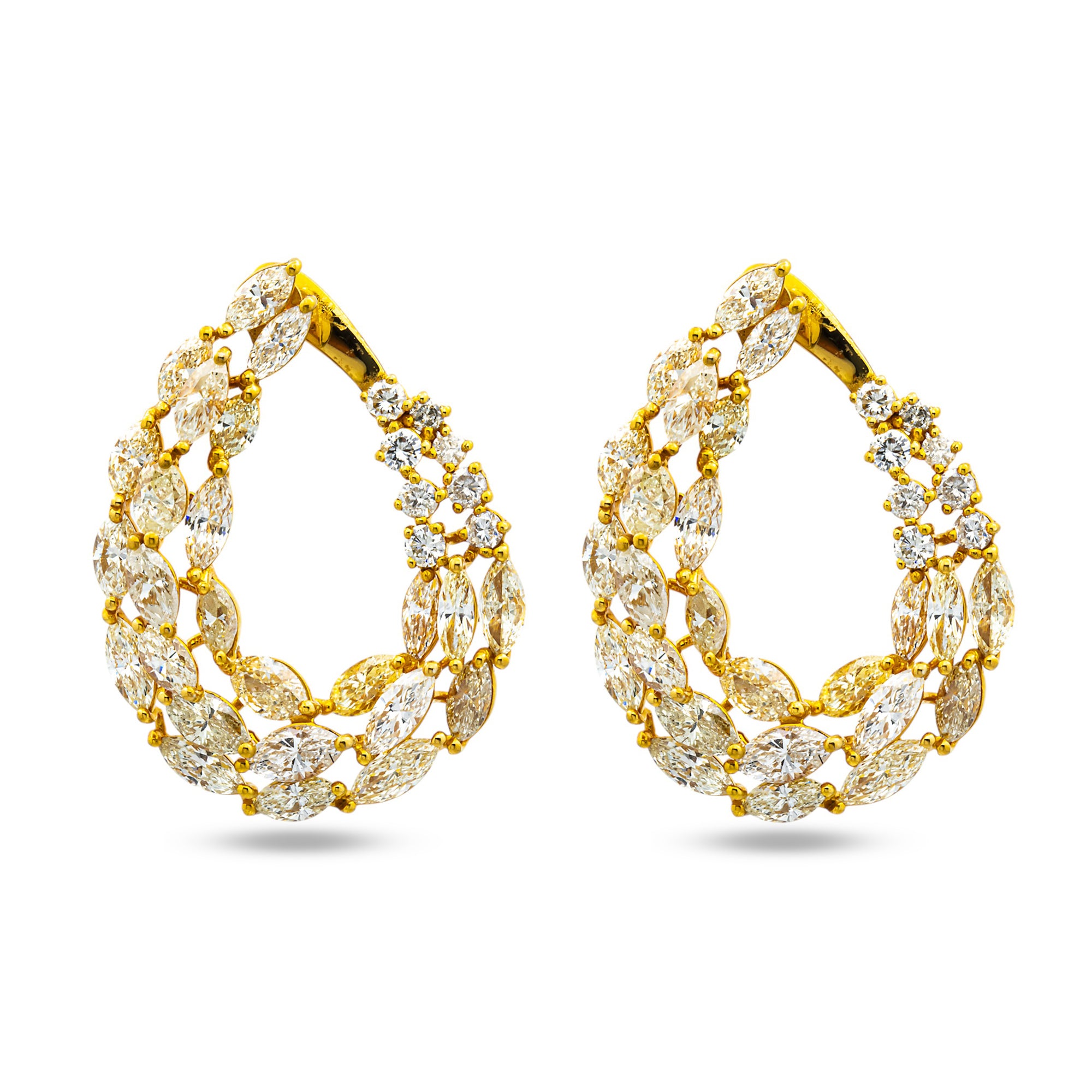 14K Yellow Gold Marquise & Round Diamond Open Hoop Earrings 11.66ctw