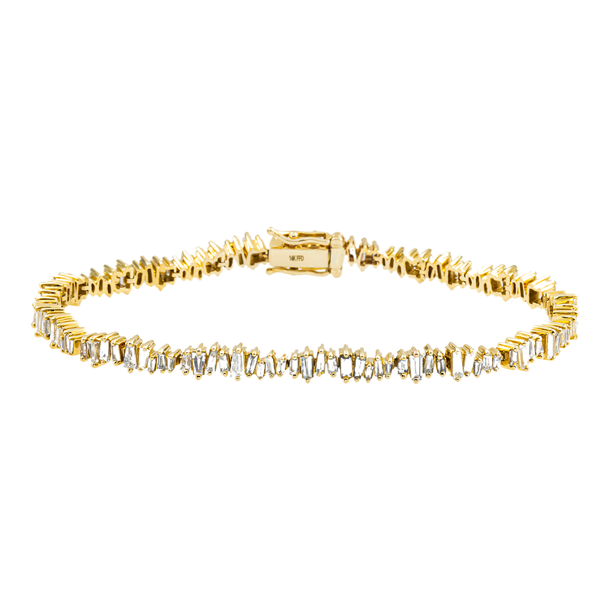 14K Yellow Gold Baguette Cut Diamond Tennis Bracelet 3.17ct