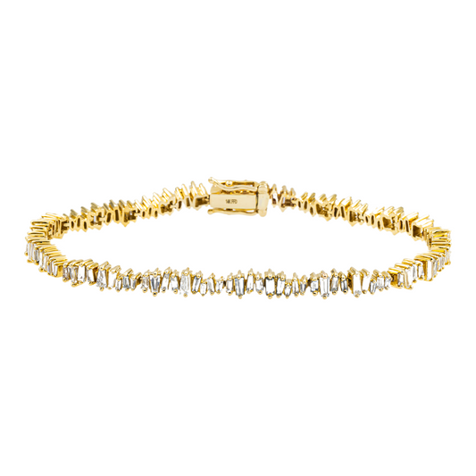 14K Yellow Gold Baguette Cut Diamond Tennis Bracelet 3.17ct