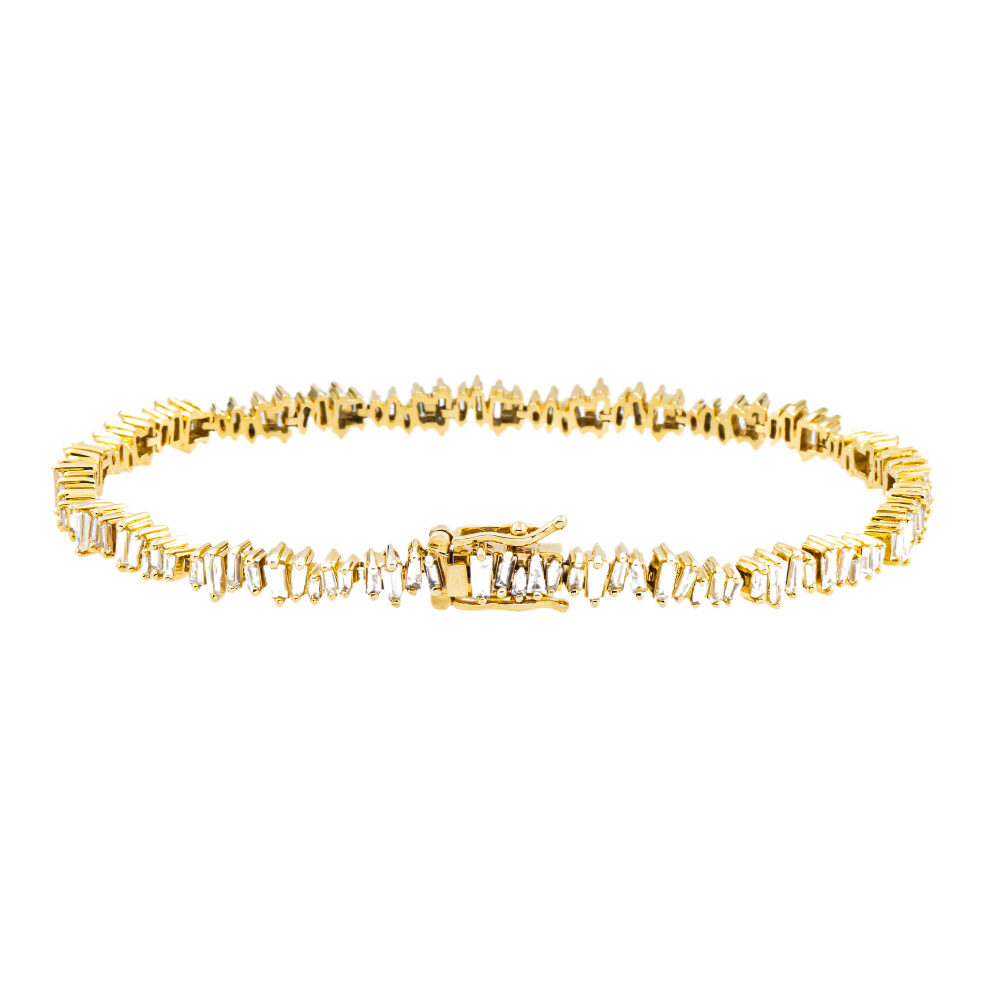 14K Yellow Gold Baguette Cut Diamond Tennis Bracelet 3.17ct