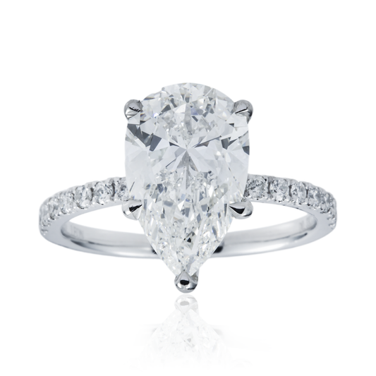 GIA Platinum 3.30ct Pear Cut Diamond Engagement Ring 3.63ctw