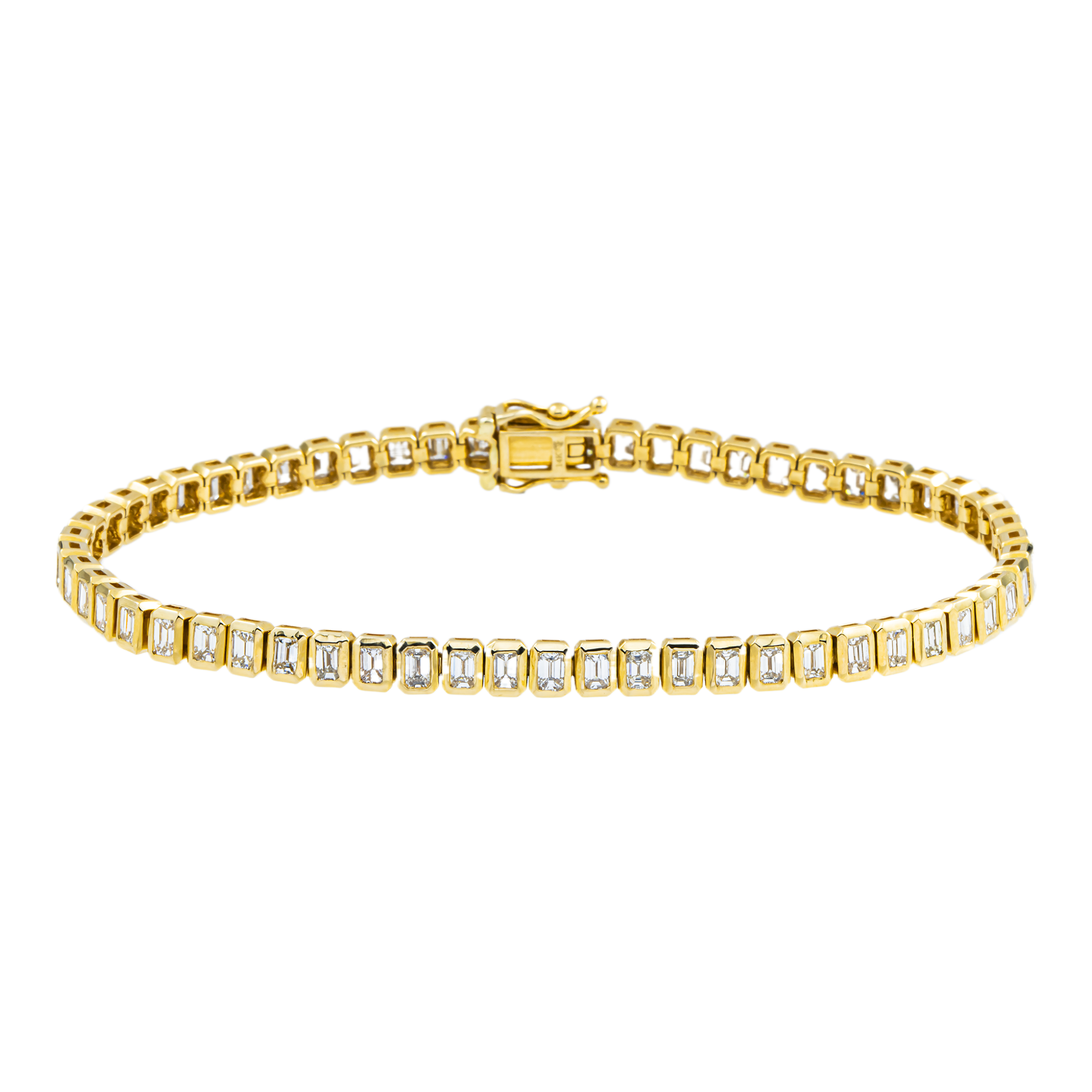 14K Yellow Gold Bezel Set Emerald Cut Diamond Tennis Bracelet 4.12ct