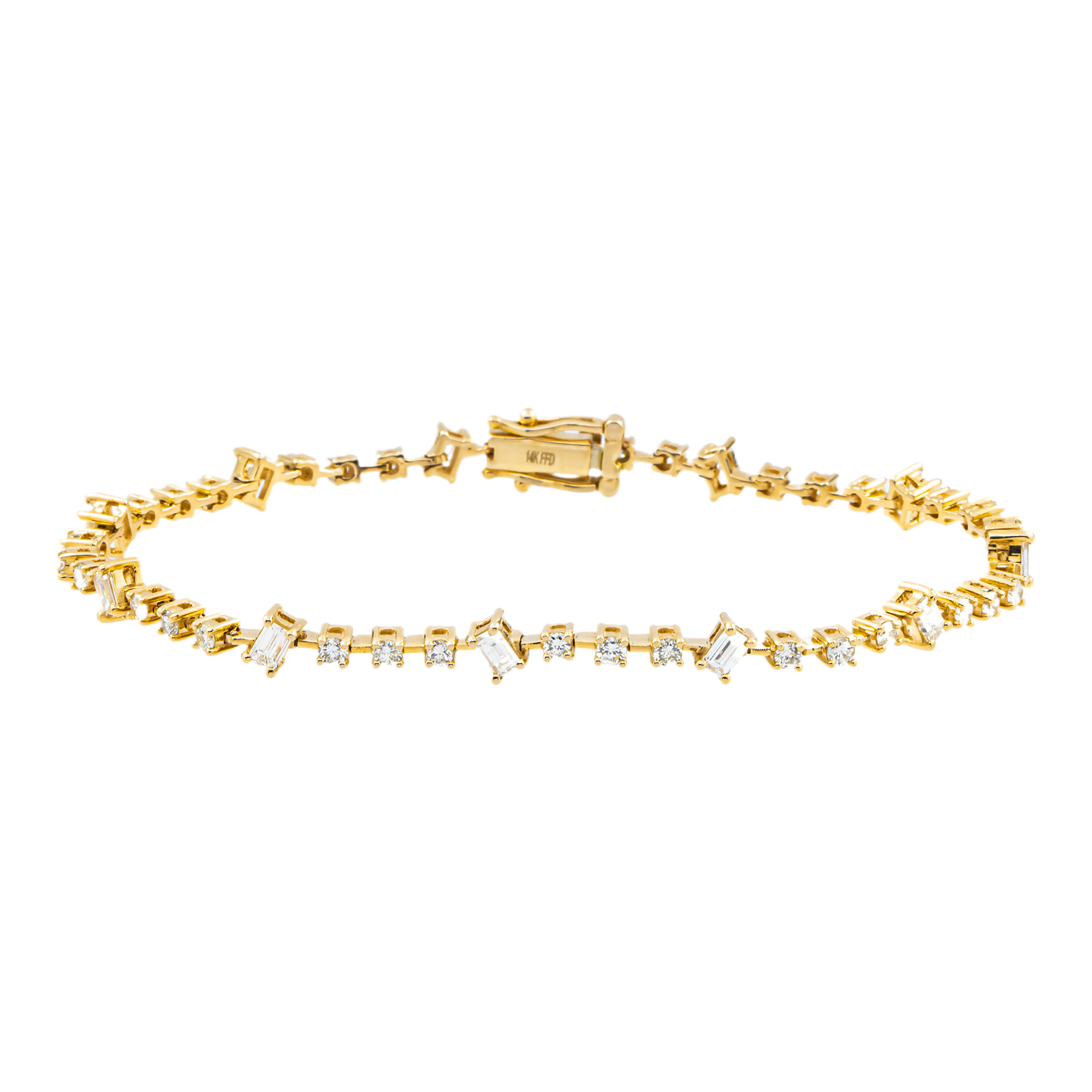 14K Yellow Gold Round & Emerald Cut Diamond Satellite Bracelet 2.49ct