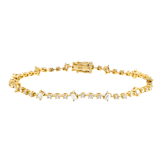 14K Yellow Gold Round & Emerald Cut Diamond Satellite Bracelet 2.49ct