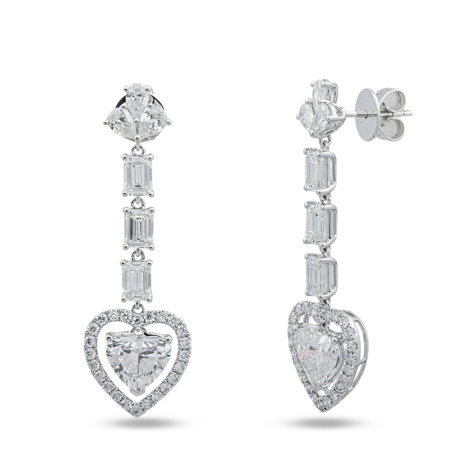 IGI 18K White Gold Multi Shape Diamond Drop Earrings 6.94ctw