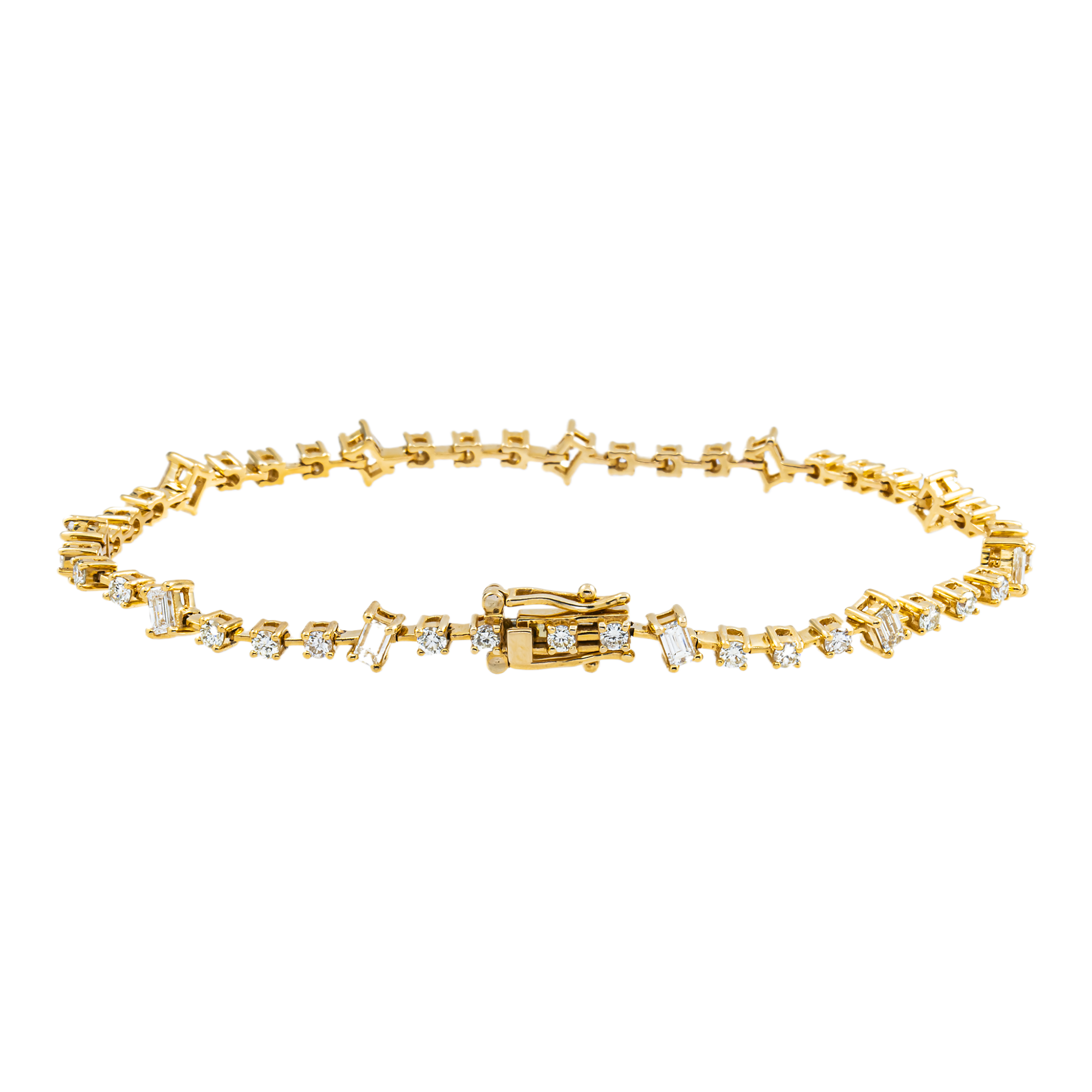 14K Yellow Gold Round & Emerald Cut Diamond Satellite Bracelet 2.49ct
