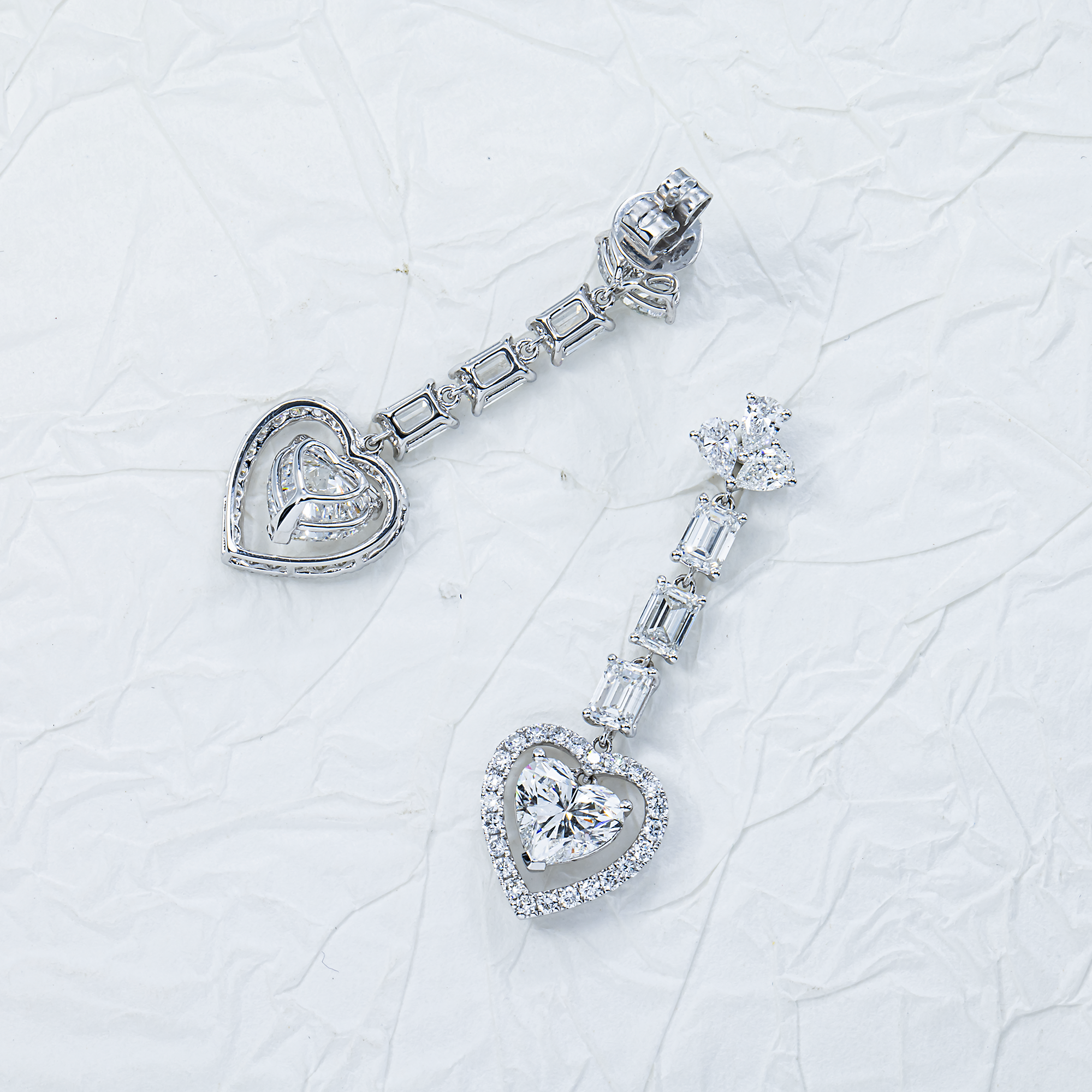 IGI 18K White Gold Multi Shape Diamond Drop Earrings 6.94ctw