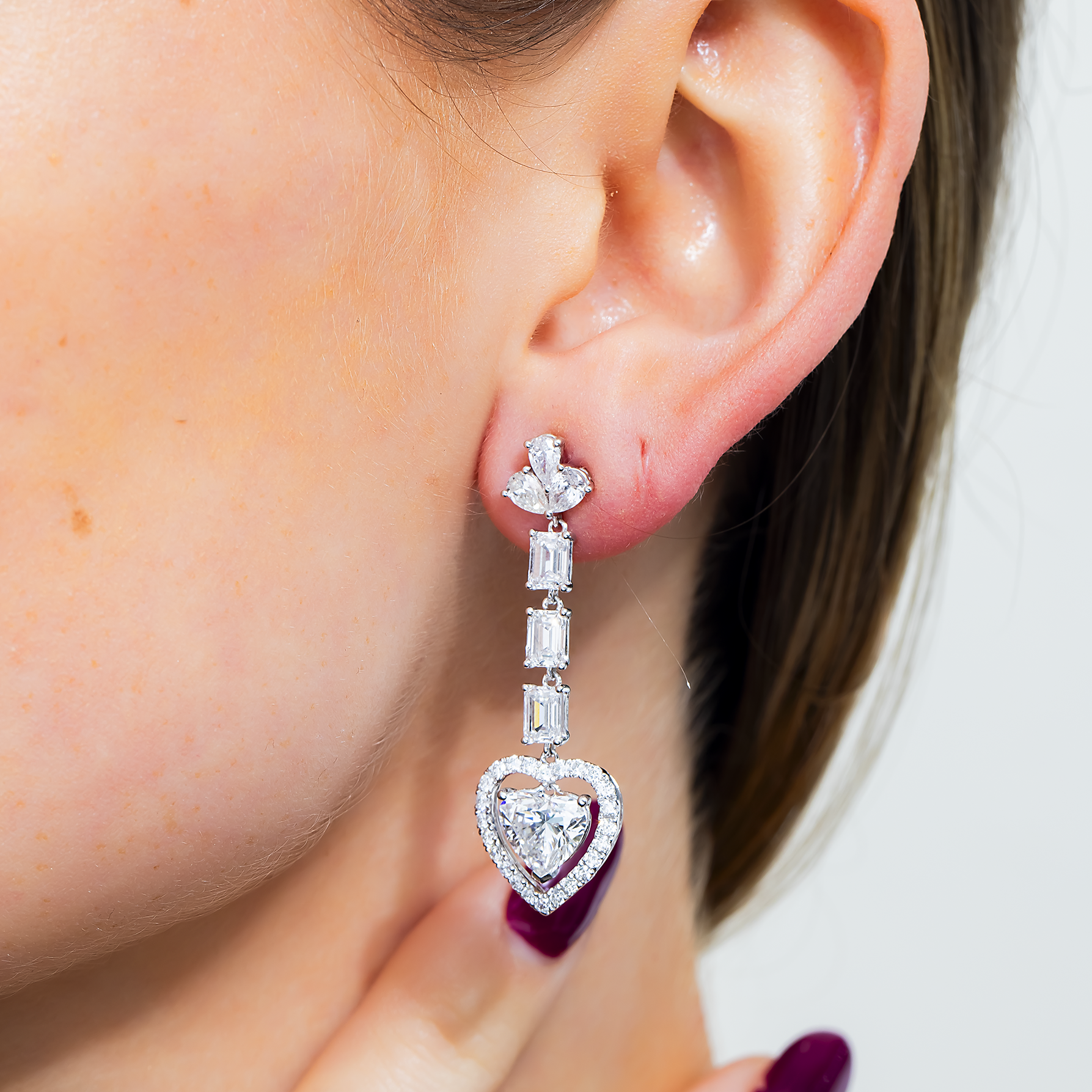 IGI 18K White Gold Multi Shape Diamond Drop Earrings 6.94ctw