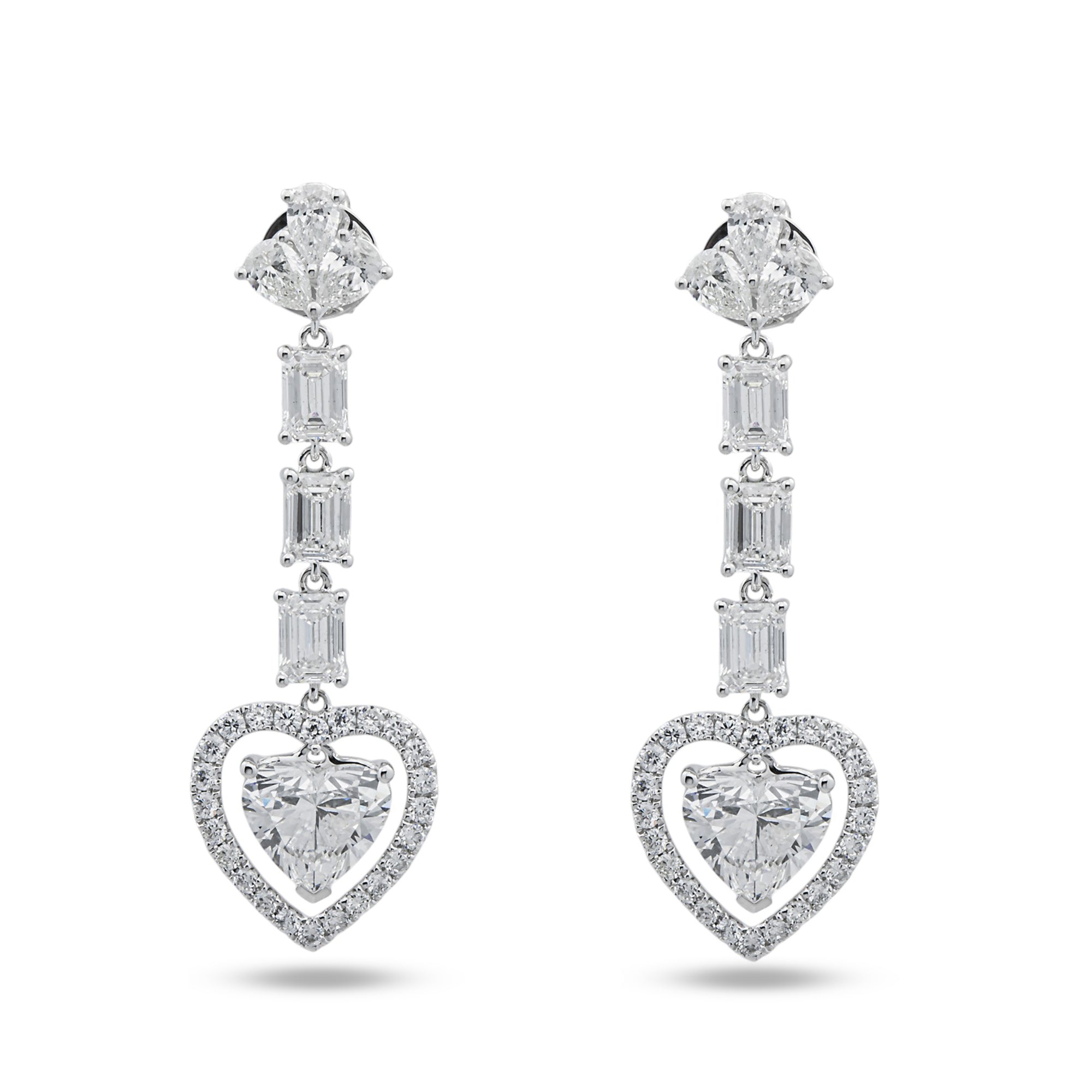 IGI 18K White Gold Multi Shape Diamond Drop Earrings 6.94ctw