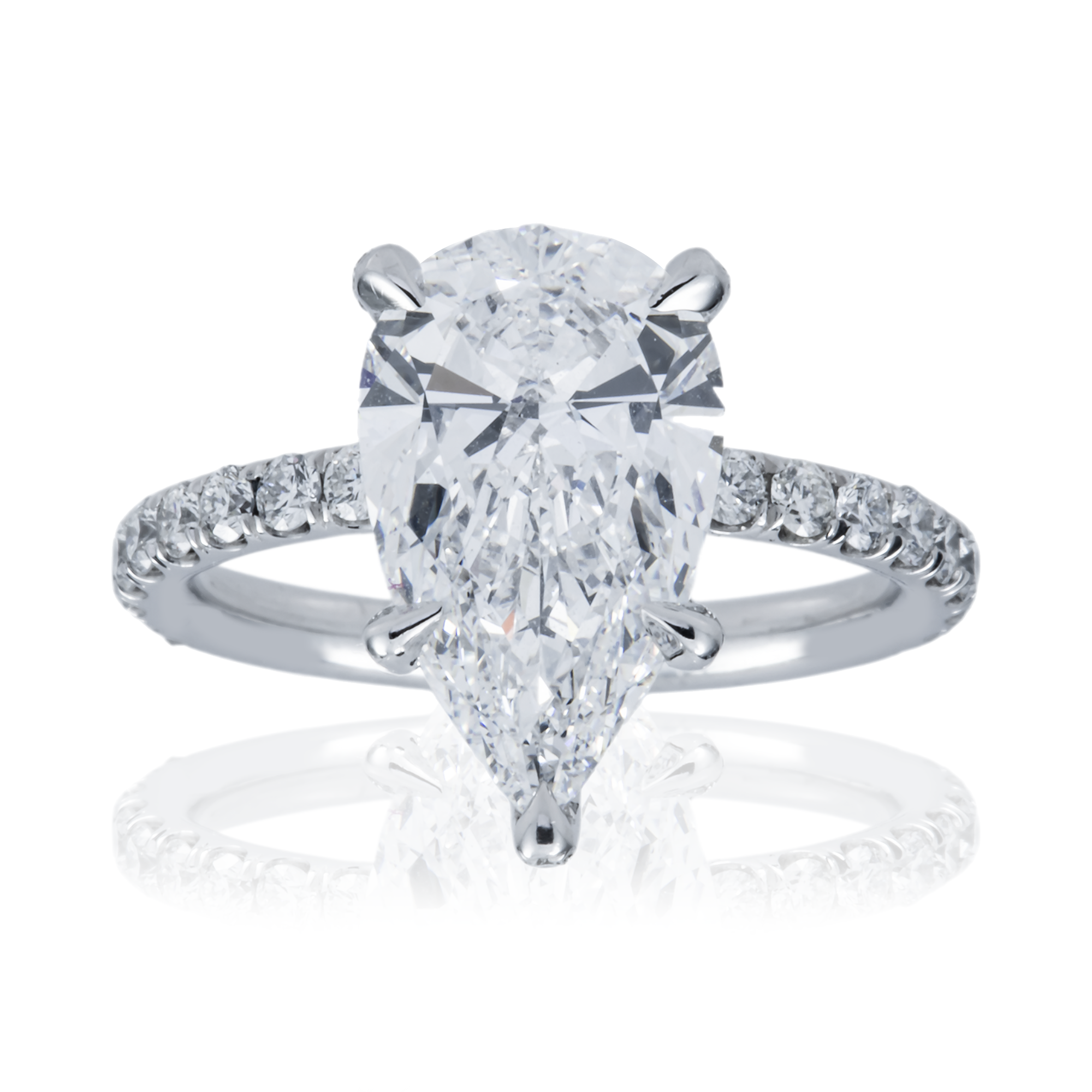 GIA Platinum 3.37ct Pear Cut Diamond Engagement Ring 4.17ctw