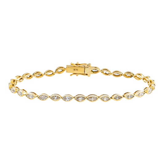 14K Yellow Gold Bezel Set Marquise Cut Diamond Tennis Bracelet 4.30ct