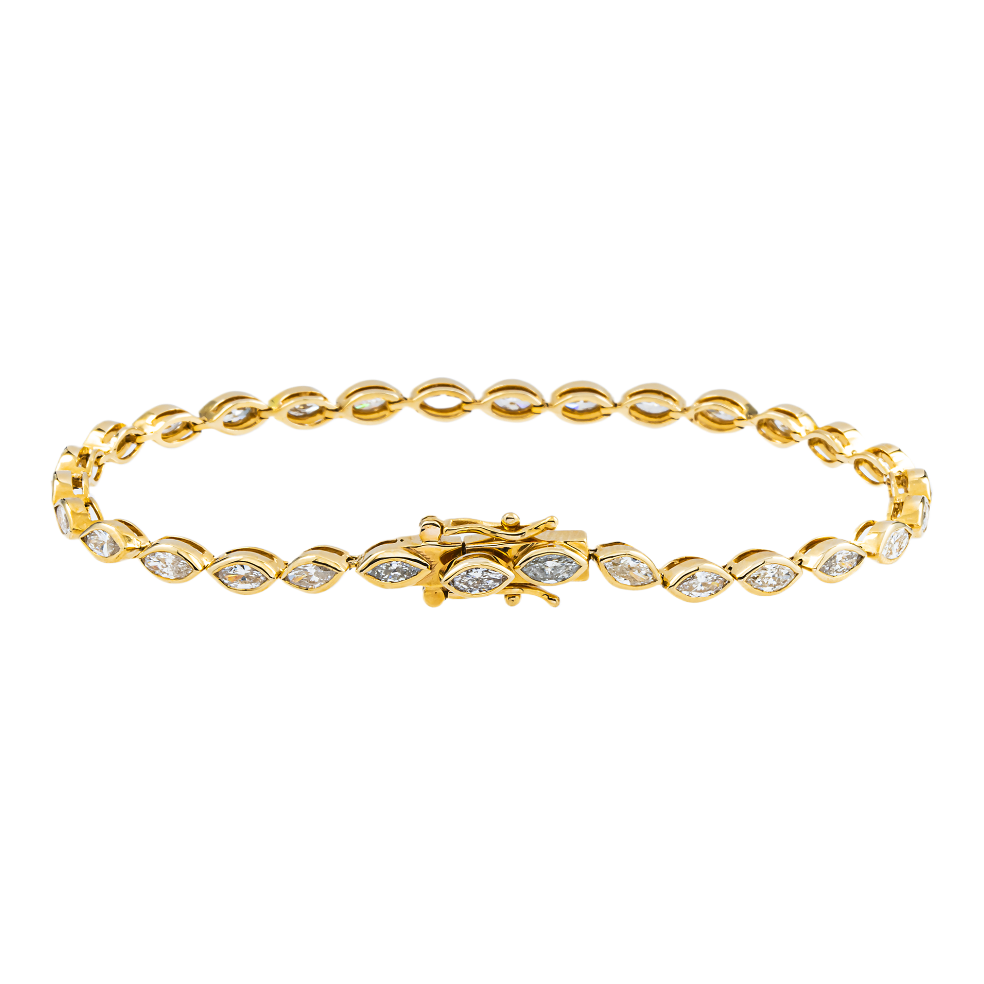 14K Yellow Gold Bezel Set Marquise Cut Diamond Tennis Bracelet 4.30ct