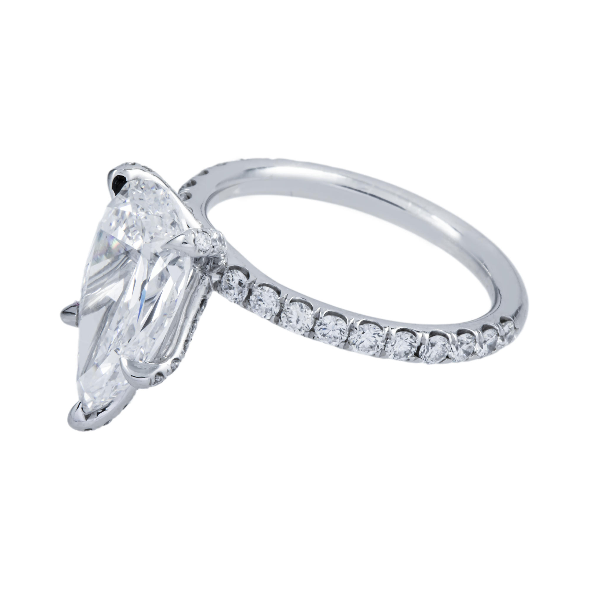 GIA Platinum 3.37ct Pear Cut Diamond Engagement Ring 4.17ctw