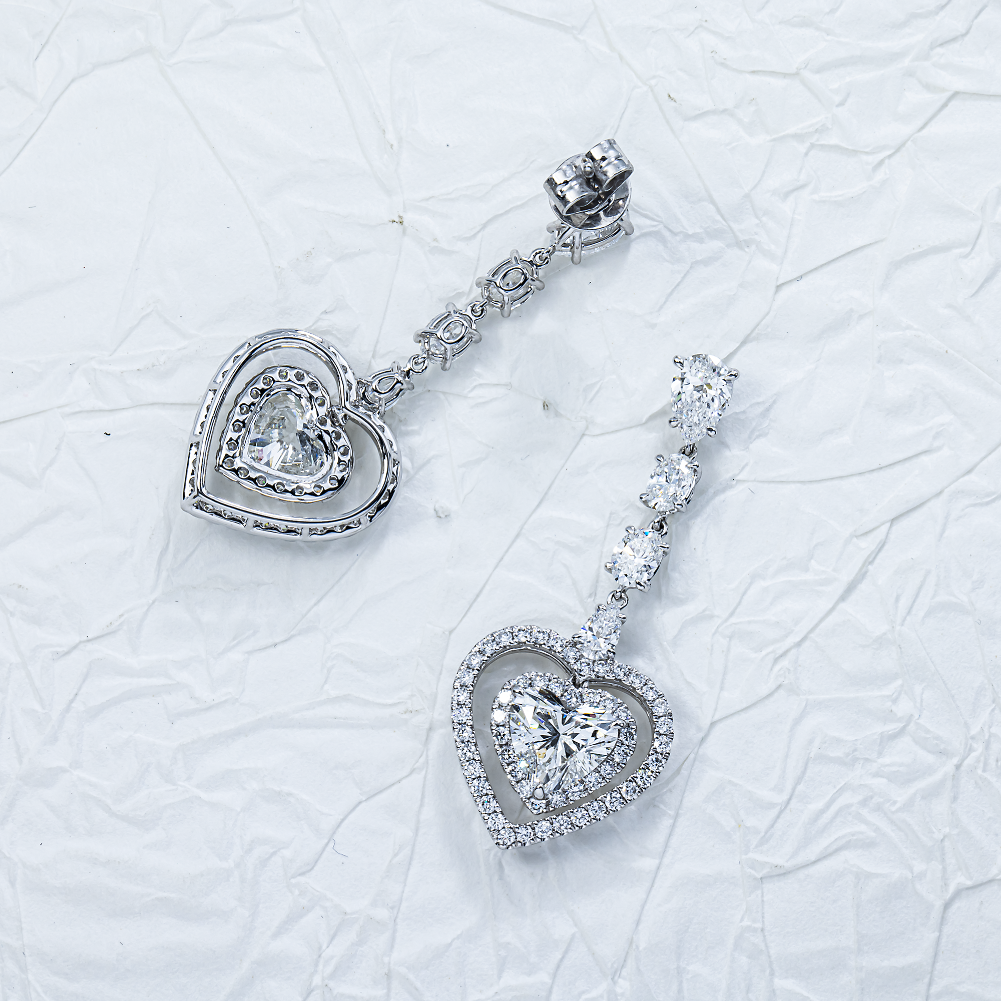 IGI 18K White Gold Multi Shape Diamond Drop Earrings 7.88ctw