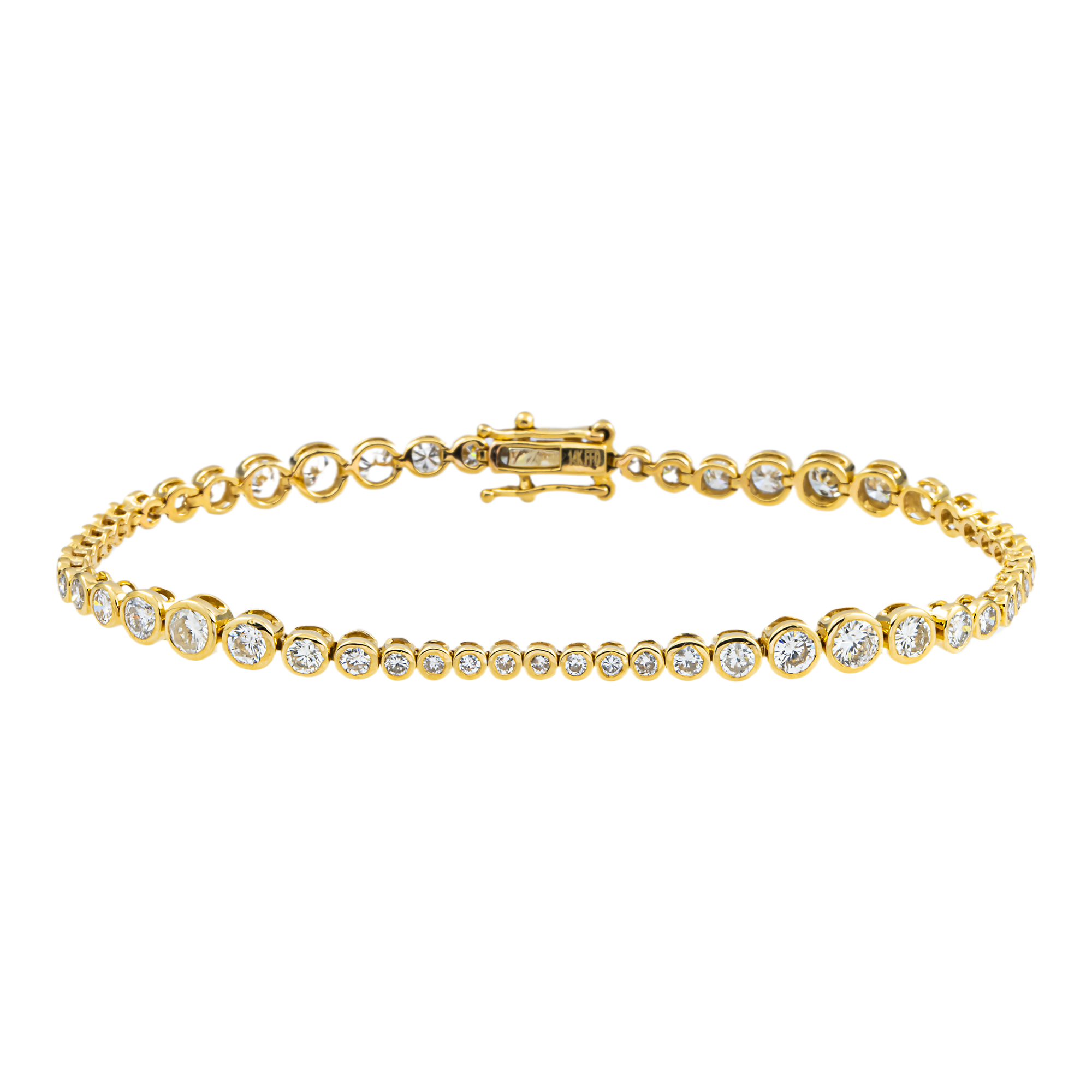 14K Yellow Gold Graduated Bezel Set Round Diamond Tennis Bracelet 3.09ct