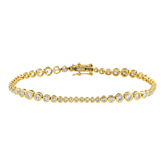 14K Yellow Gold Graduated Bezel Set Round Diamond Tennis Bracelet 3.09ct