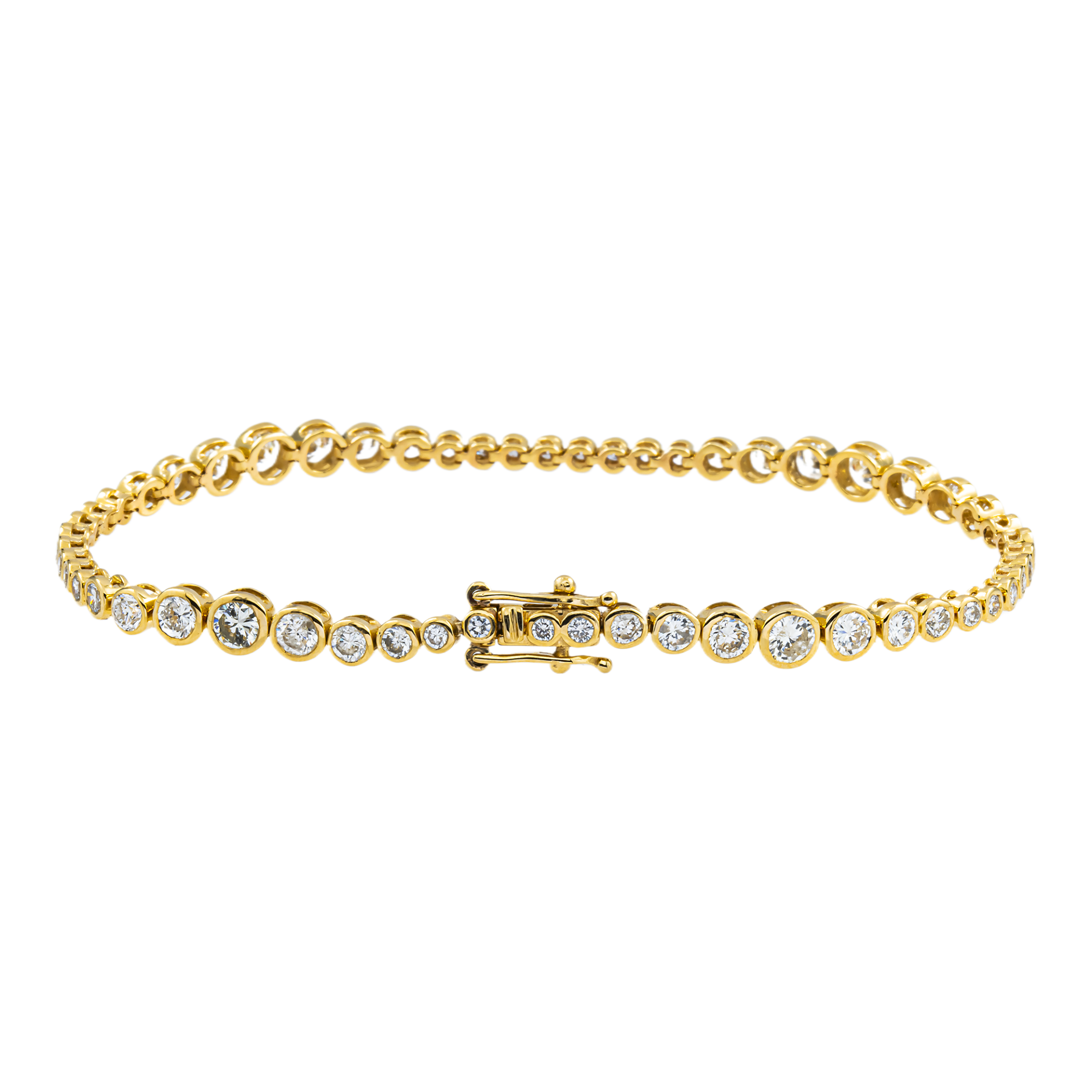 14K Yellow Gold Graduated Bezel Set Round Diamond Tennis Bracelet 3.09ct
