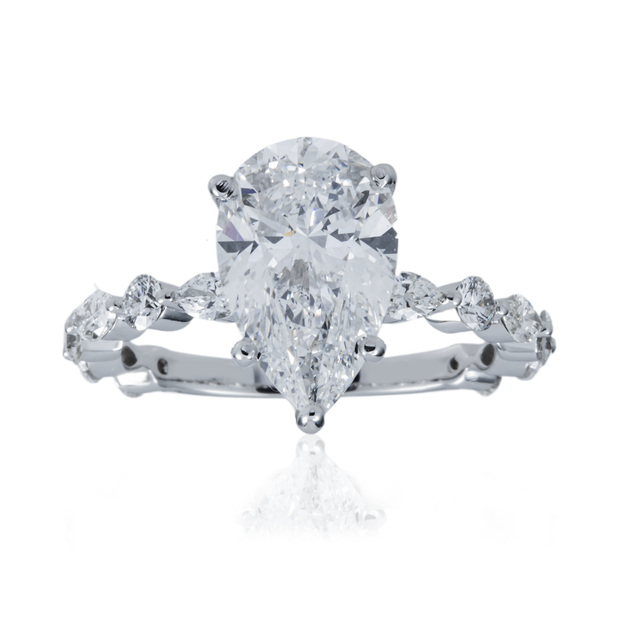 GIA 18K White Gold 3.0ct Pear Cut Diamond Engagement Ring 4.05ctw