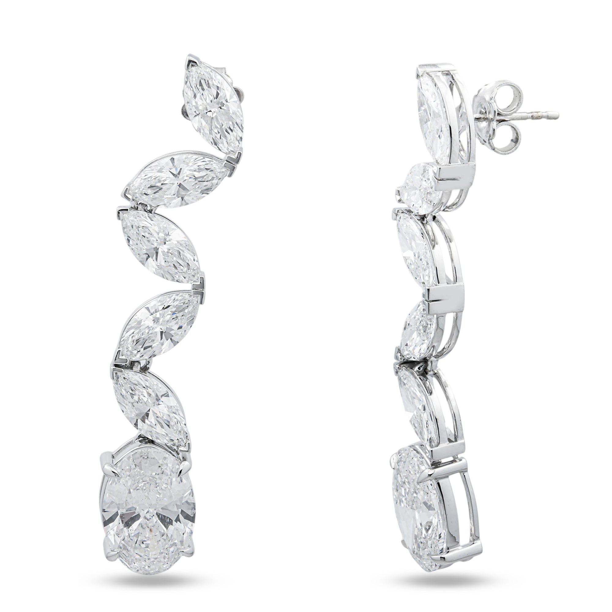 14K White Gold Marquise & Oval Diamond Drop Earrings 20.55ctw
