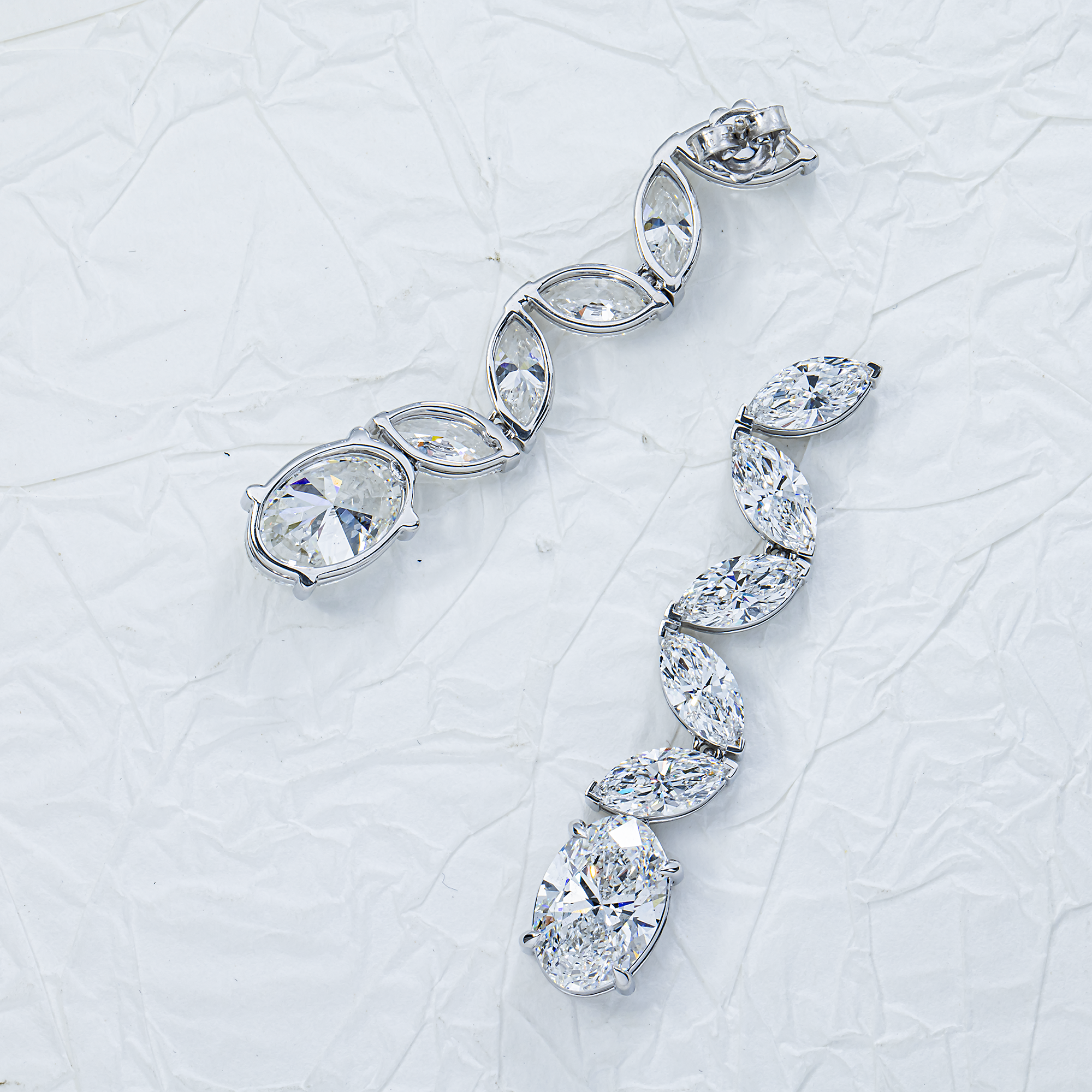 14K White Gold Marquise & Oval Diamond Drop Earrings 20.55ctw