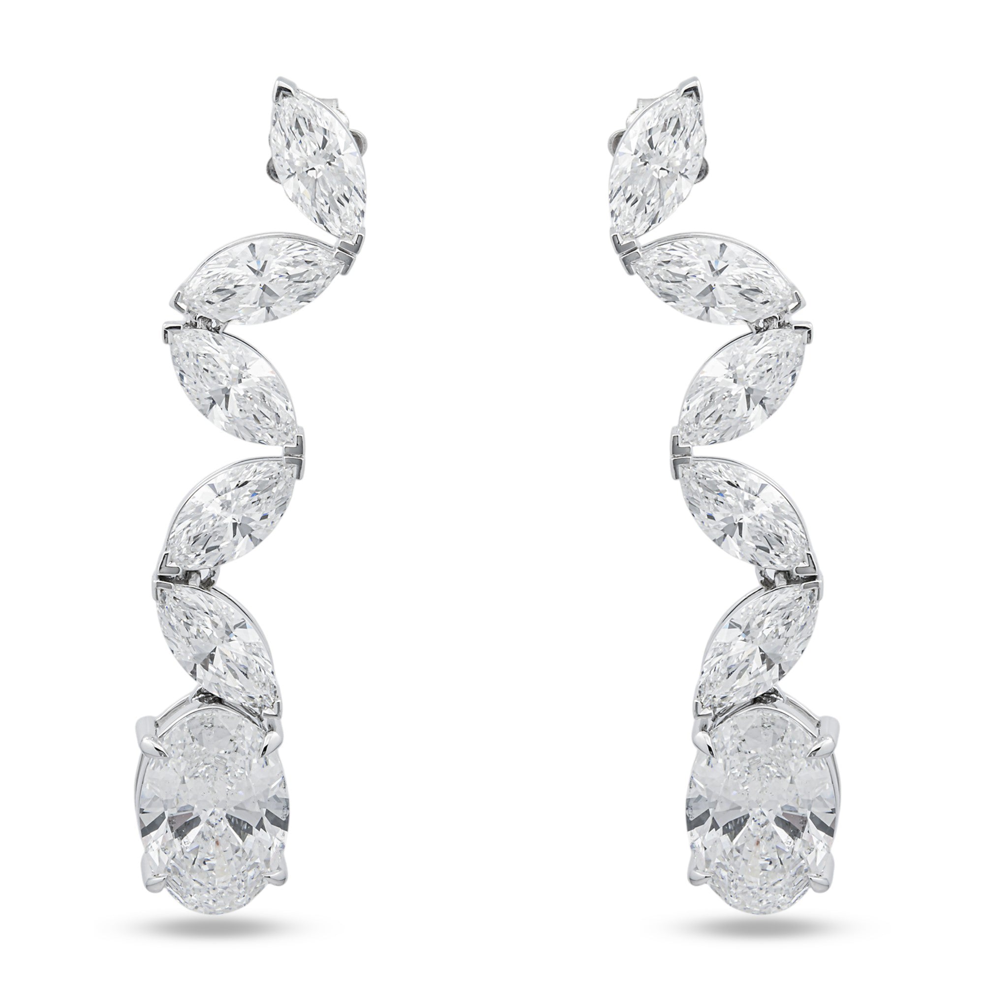 14K White Gold Marquise & Oval Diamond Drop Earrings 20.55ctw