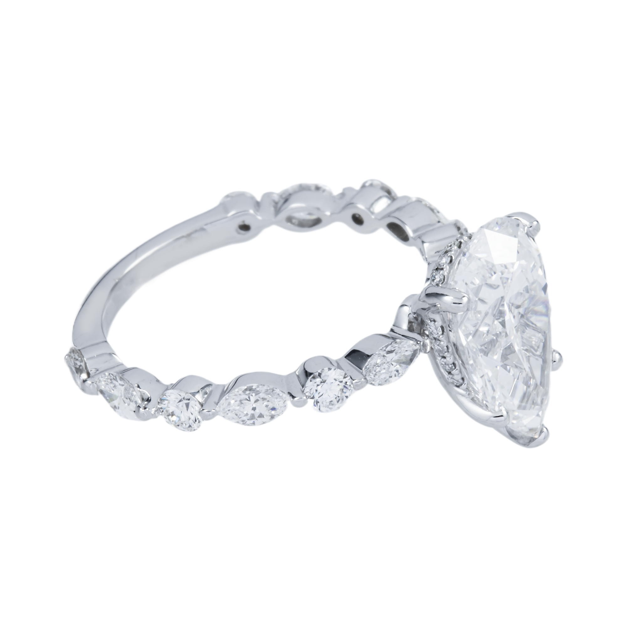 GIA 18K White Gold 3.0ct Pear Cut Diamond Engagement Ring 4.05ctw