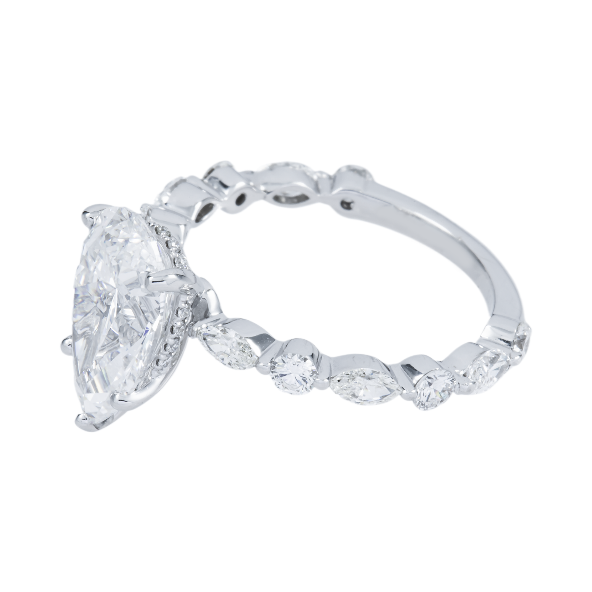 GIA 18K White Gold 3.0ct Pear Cut Diamond Engagement Ring 4.05ctw