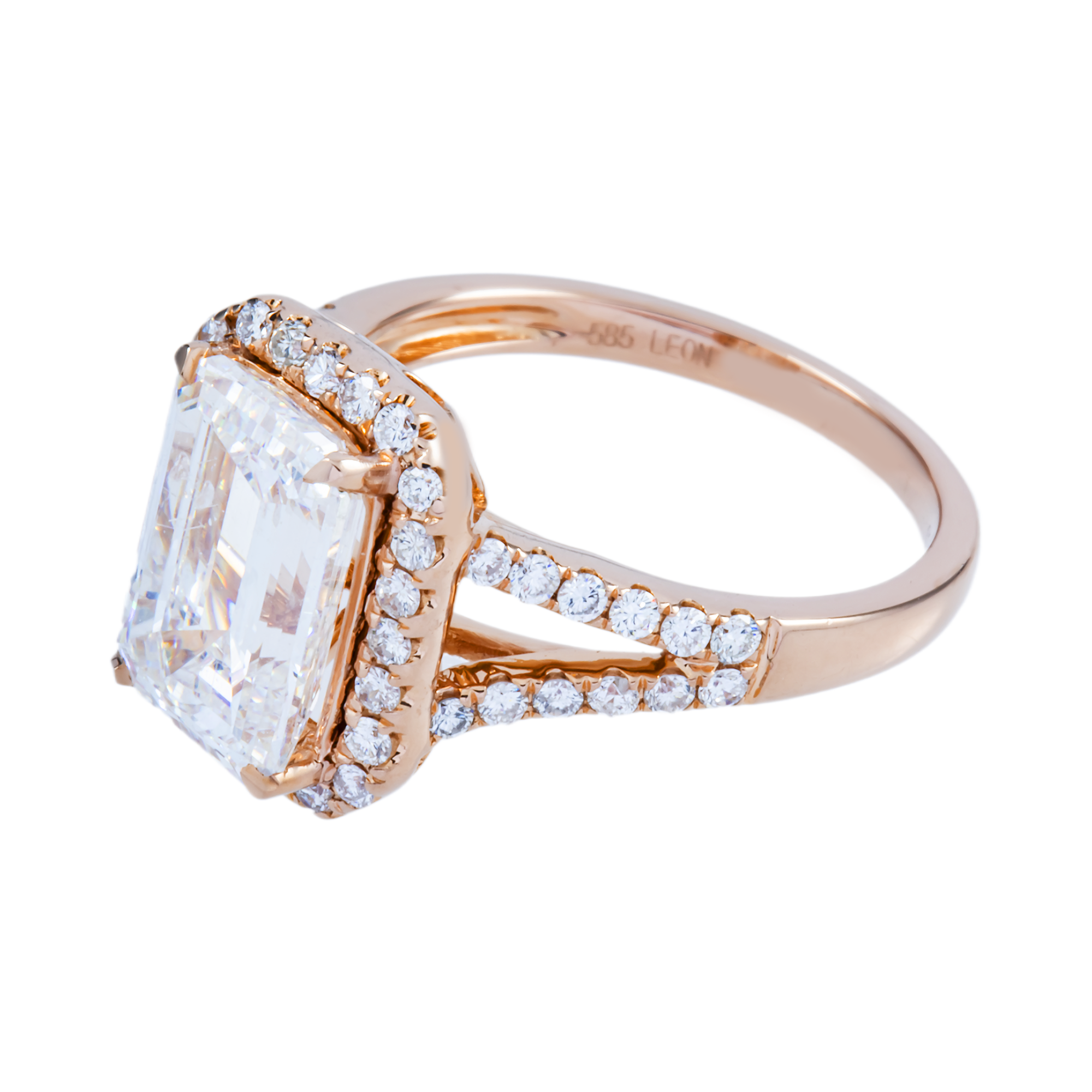 14K Rose Gold 3.5ct Emerald Cut Diamond Engagement Ring 4.07ctw