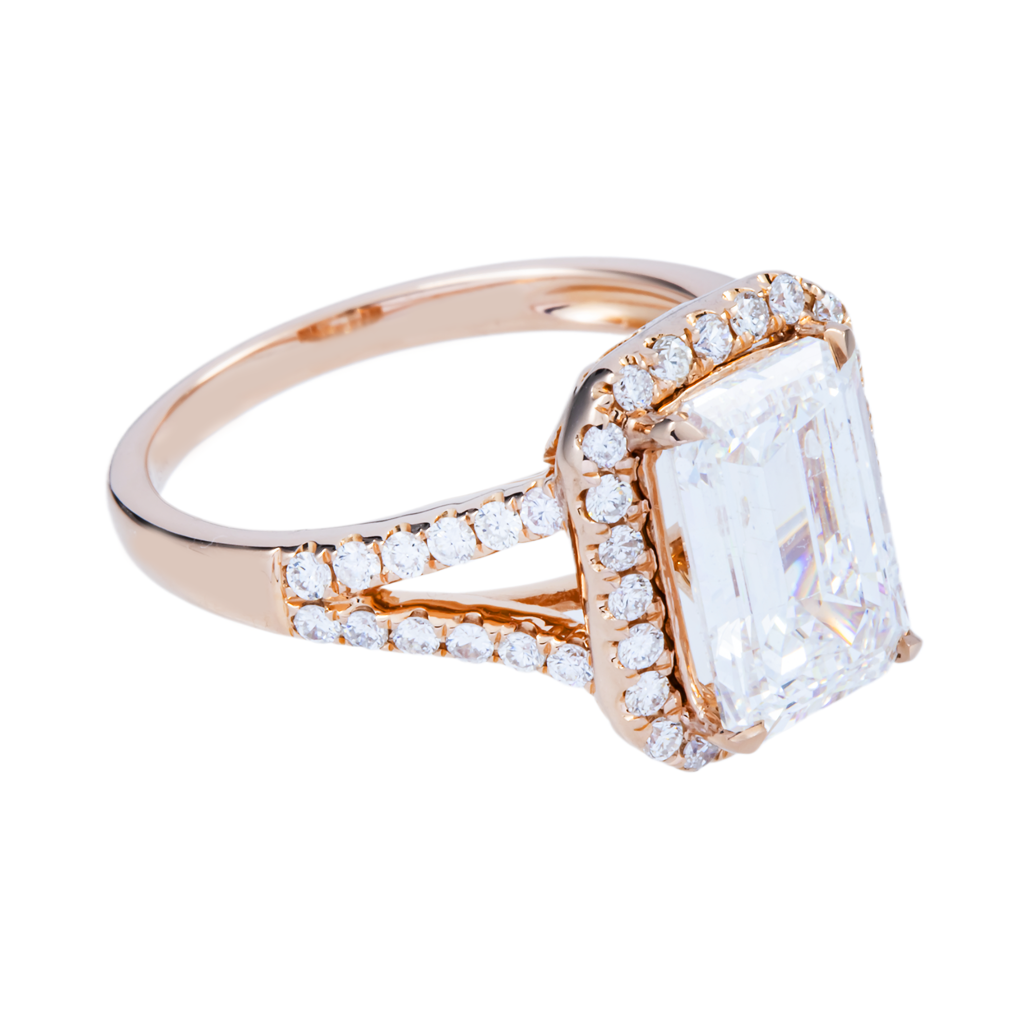 14K Rose Gold 3.5ct Emerald Cut Diamond Engagement Ring 4.07ctw