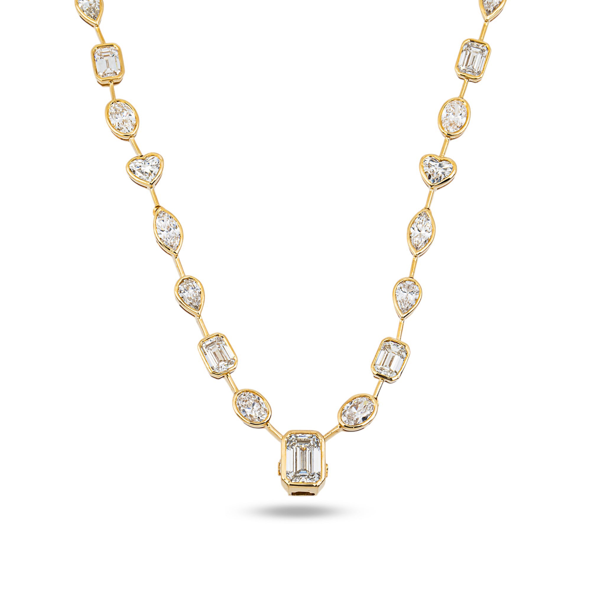 3 in 1 - 14K Yellow Gold Multi Shape Diamond Necklace & Bracelet Set 17.15ctw