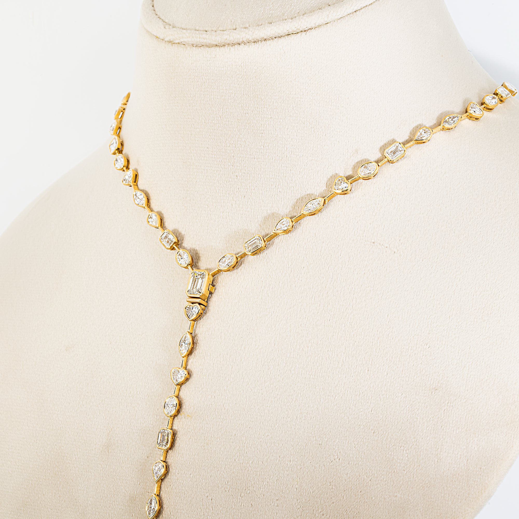 3 in 1 - 14K Yellow Gold Multi Shape Diamond Necklace & Bracelet Set 17.15ctw
