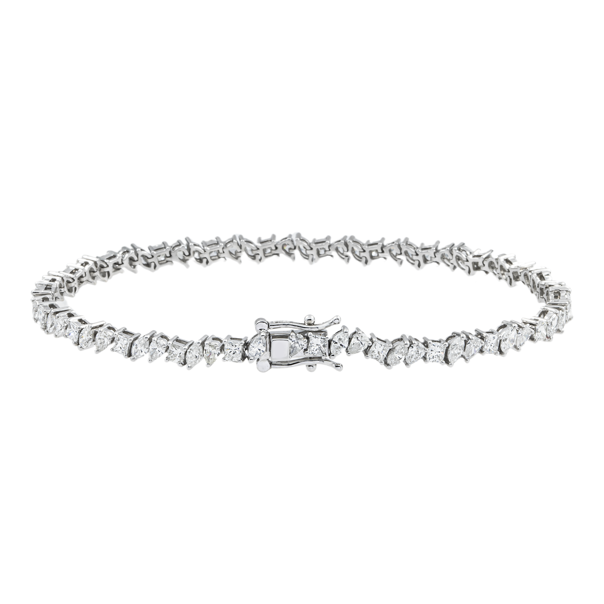 14K White Gold Multi Cut Diamond Tennis Bracelet 4.52ct