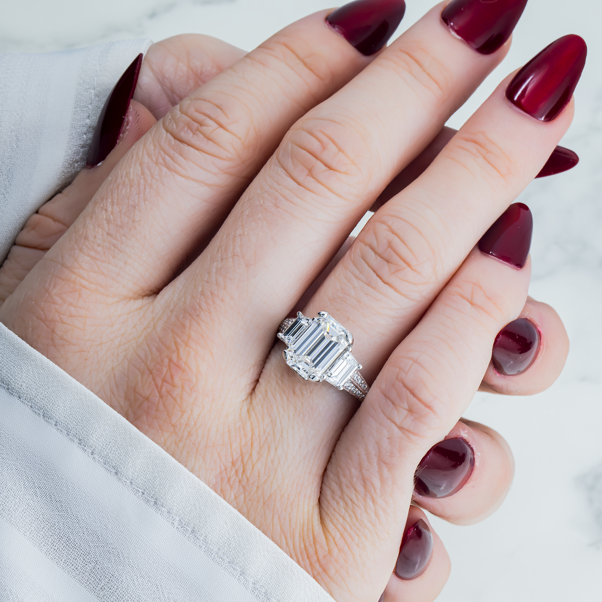 GIA Platinum 3.07ct Emerald Diamond Engagement Ring 4.27ctw