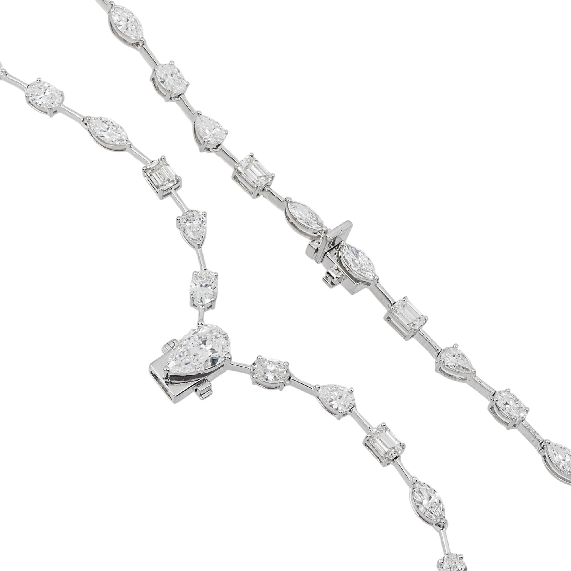 3 in 1 - 14K White Gold Multi Shape Diamond Necklace & Bracelet Set 16.74ctw