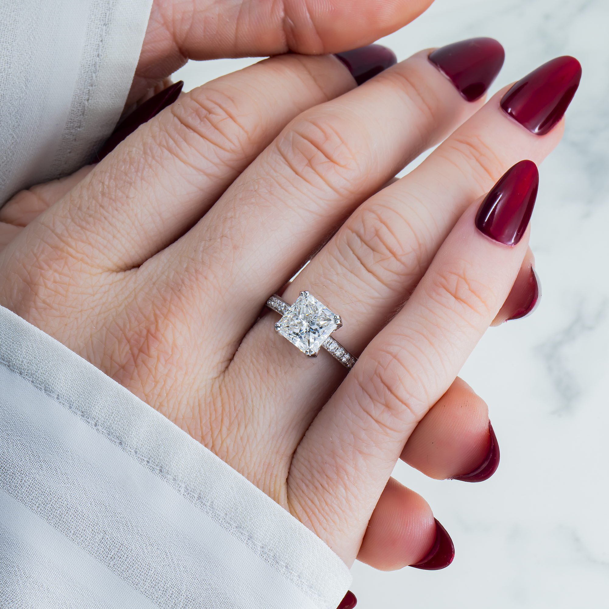 GIA 18K White Gold 3.0ct Cushion Diamond Engagement Ring 3.50ctw