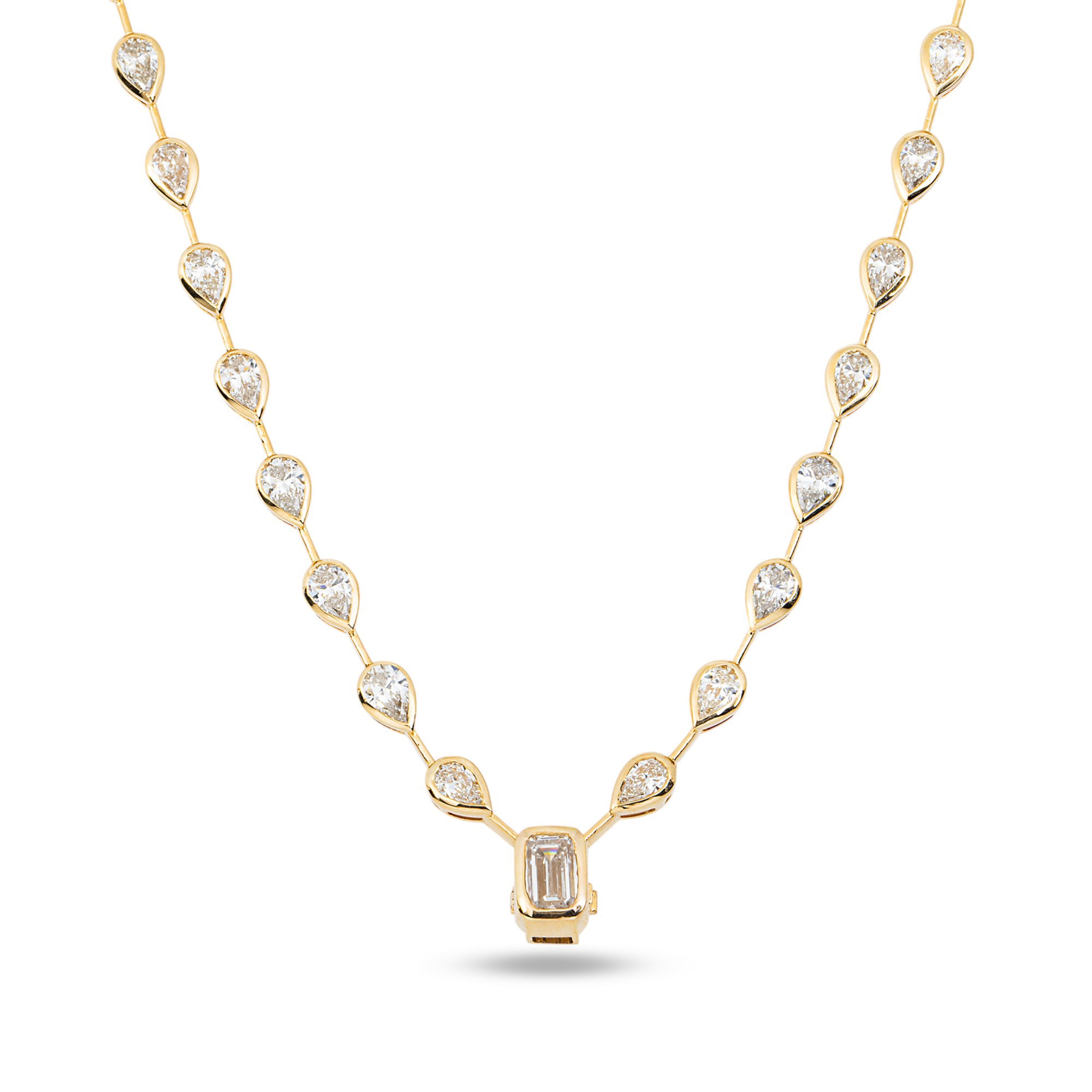 3 in 1 - 14K Yellow Gold Pear Diamond Necklace & Bracelet Set 14.42ctw