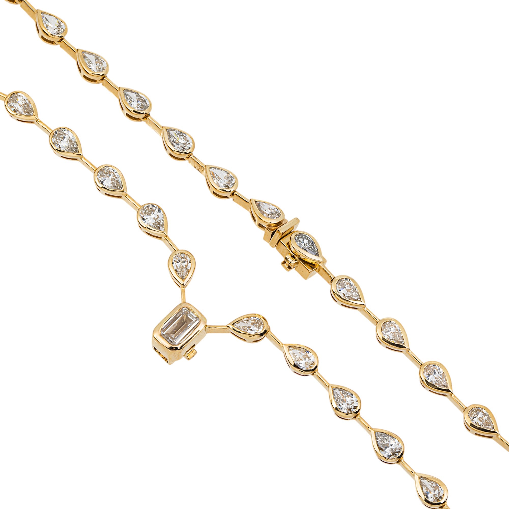 3 in 1 - 14K Yellow Gold Pear Diamond Necklace & Bracelet Set 14.42ctw