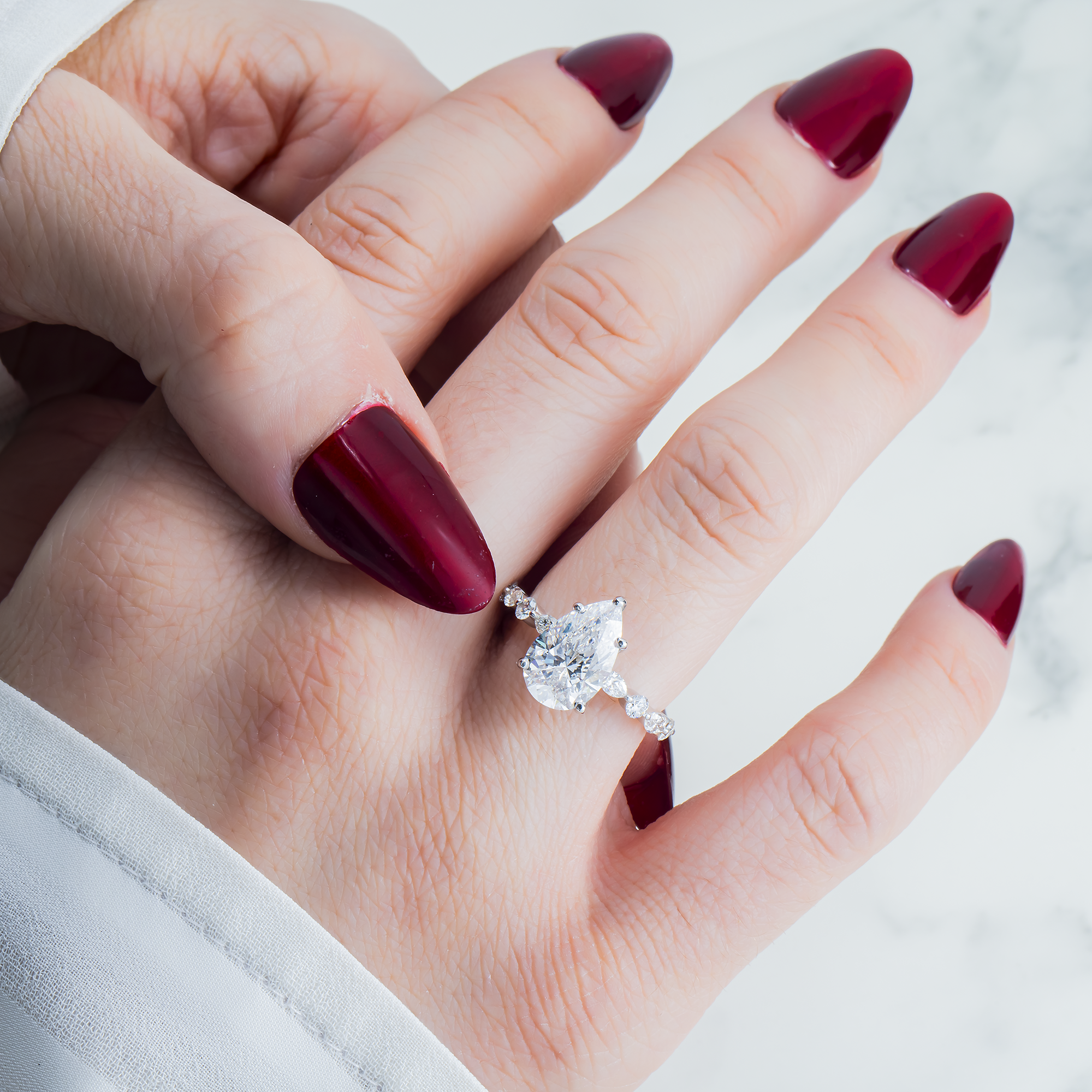 GIA 18K White Gold 3.0ct Pear Cut Diamond Engagement Ring 4.05ctw