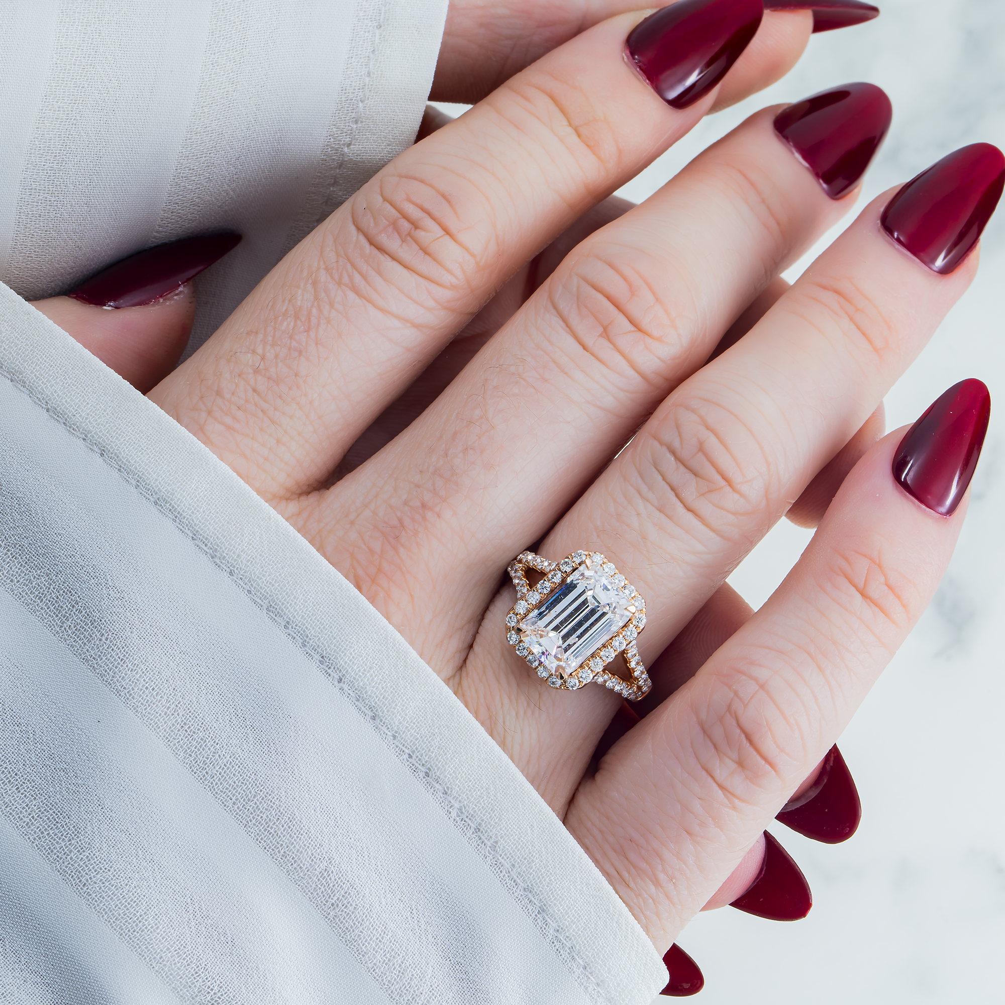 14K Rose Gold 3.5ct Emerald Cut Diamond Engagement Ring 4.07ctw