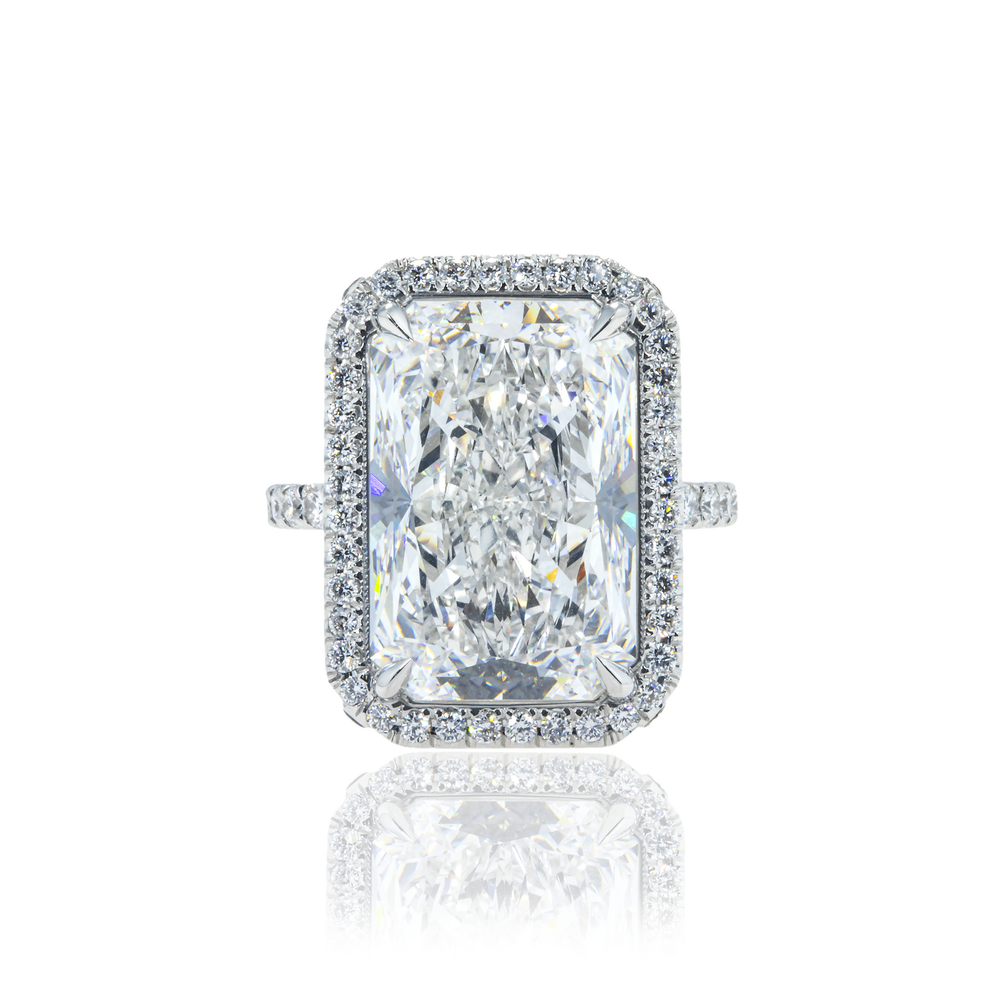 Platinum 12.20ct Radiant Cut Diamond Engagement Ring 13.20ctw