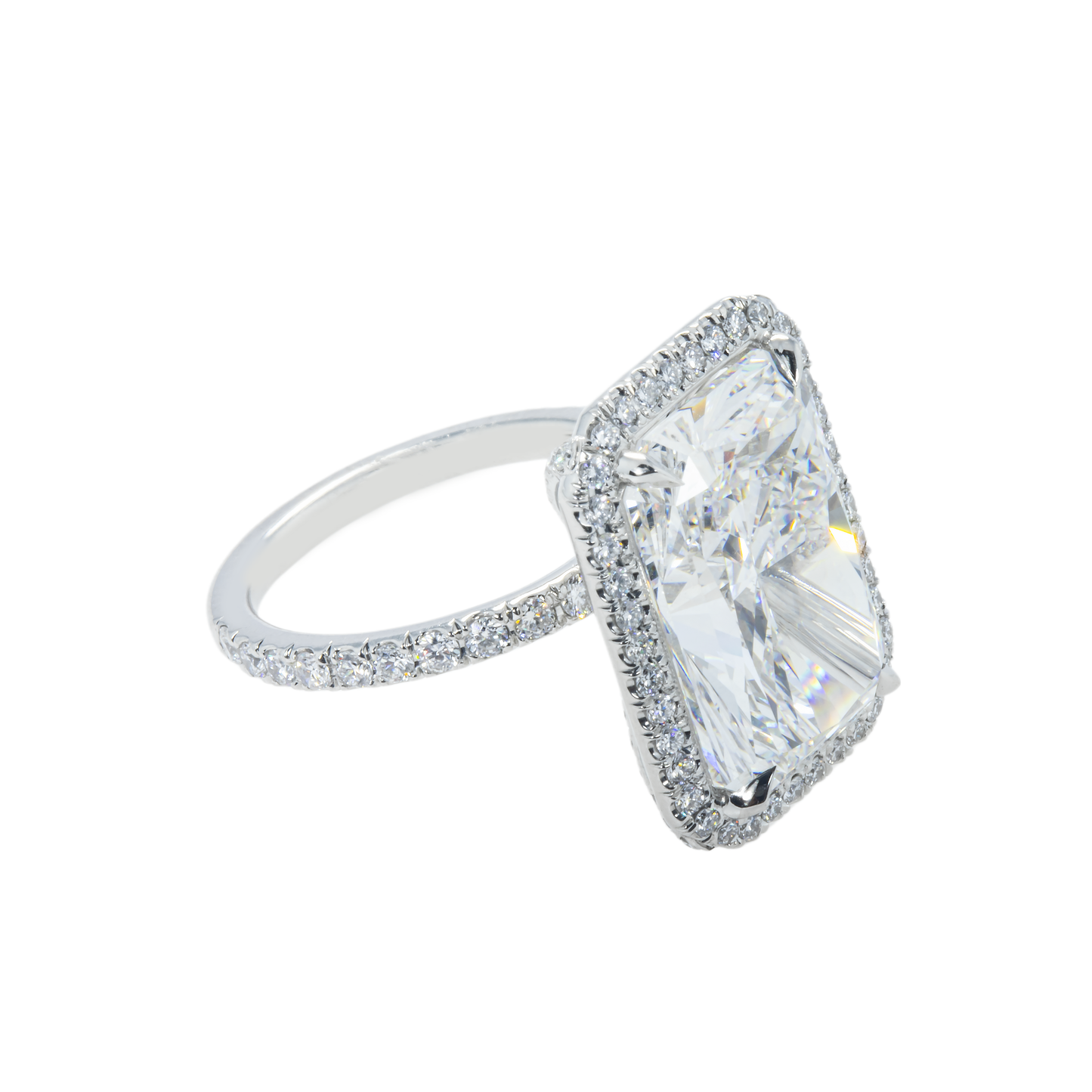 Platinum 12.20ct Radiant Cut Diamond Engagement Ring 13.20ctw