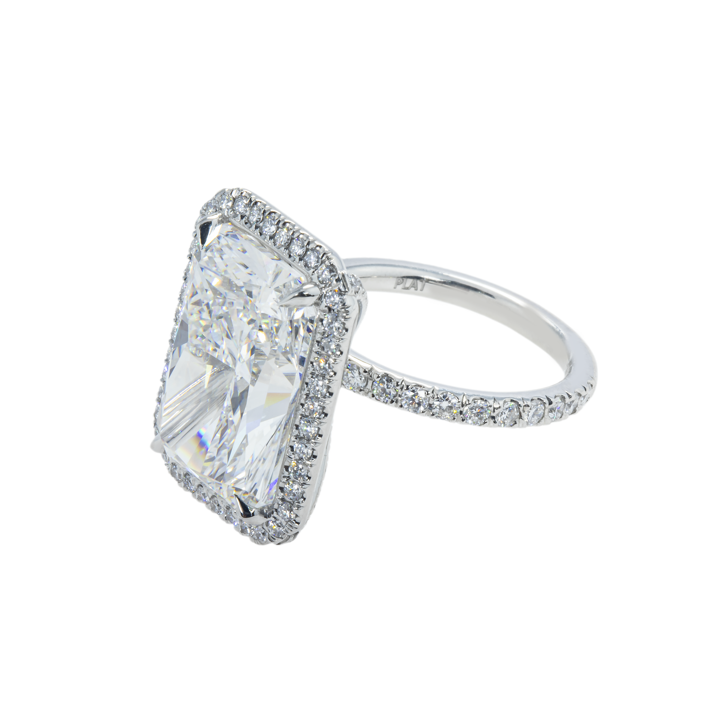 Platinum 12.20ct Radiant Cut Diamond Engagement Ring 13.20ctw