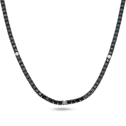 14K Black Gold Black & White Round Diamond Tennis Chain 15.03ct